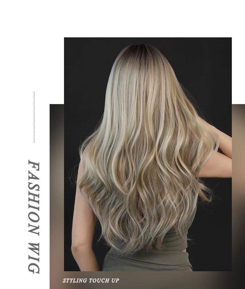 Gradually changing natural blonde long wavy hair synthetic rose net
