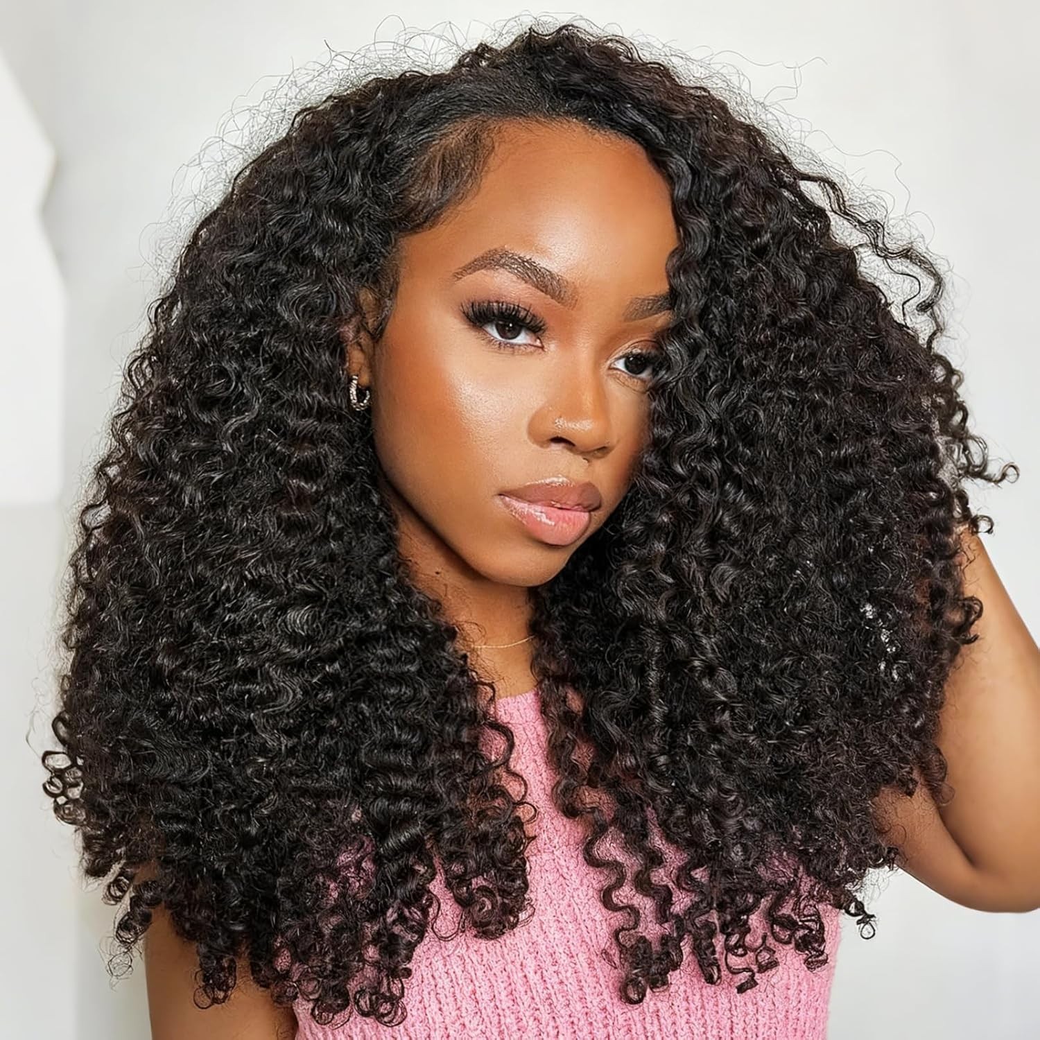Half Wig Curly Human Hair Wig 3 In 1 Seamless Flip Over Half Wigs Curly Half Wig