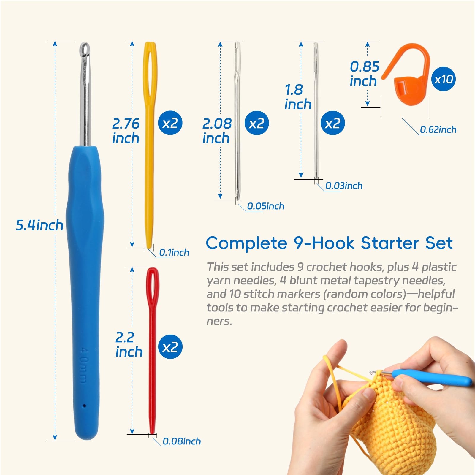 9PCS Ergonomic Crochet Hooks Set by Flickzo – Aluminum 2-6mm, Multicolor