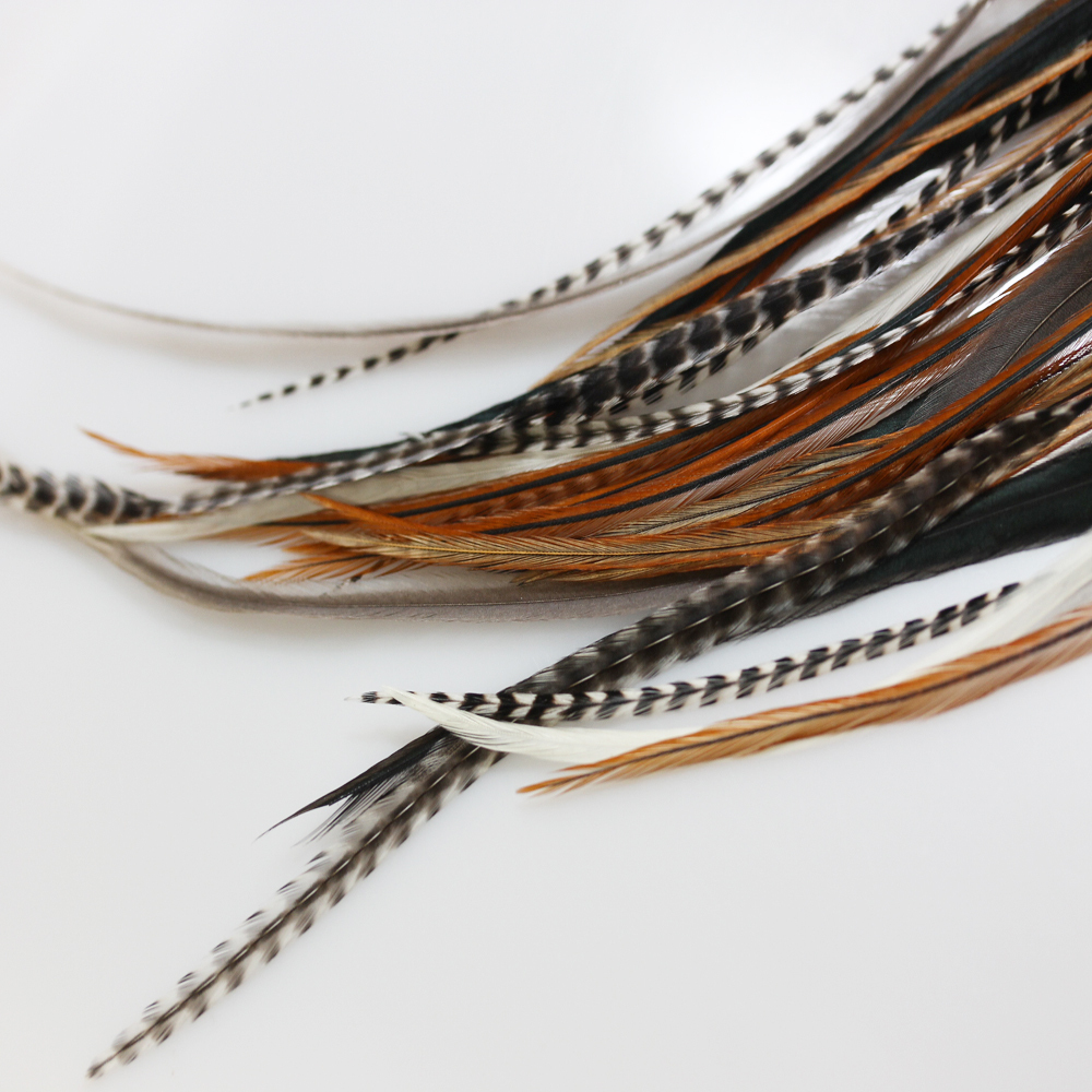 25pc NATURAL MIX 100% WHITING GRIZZLY / wholesale Feather hair extensions SALE:)