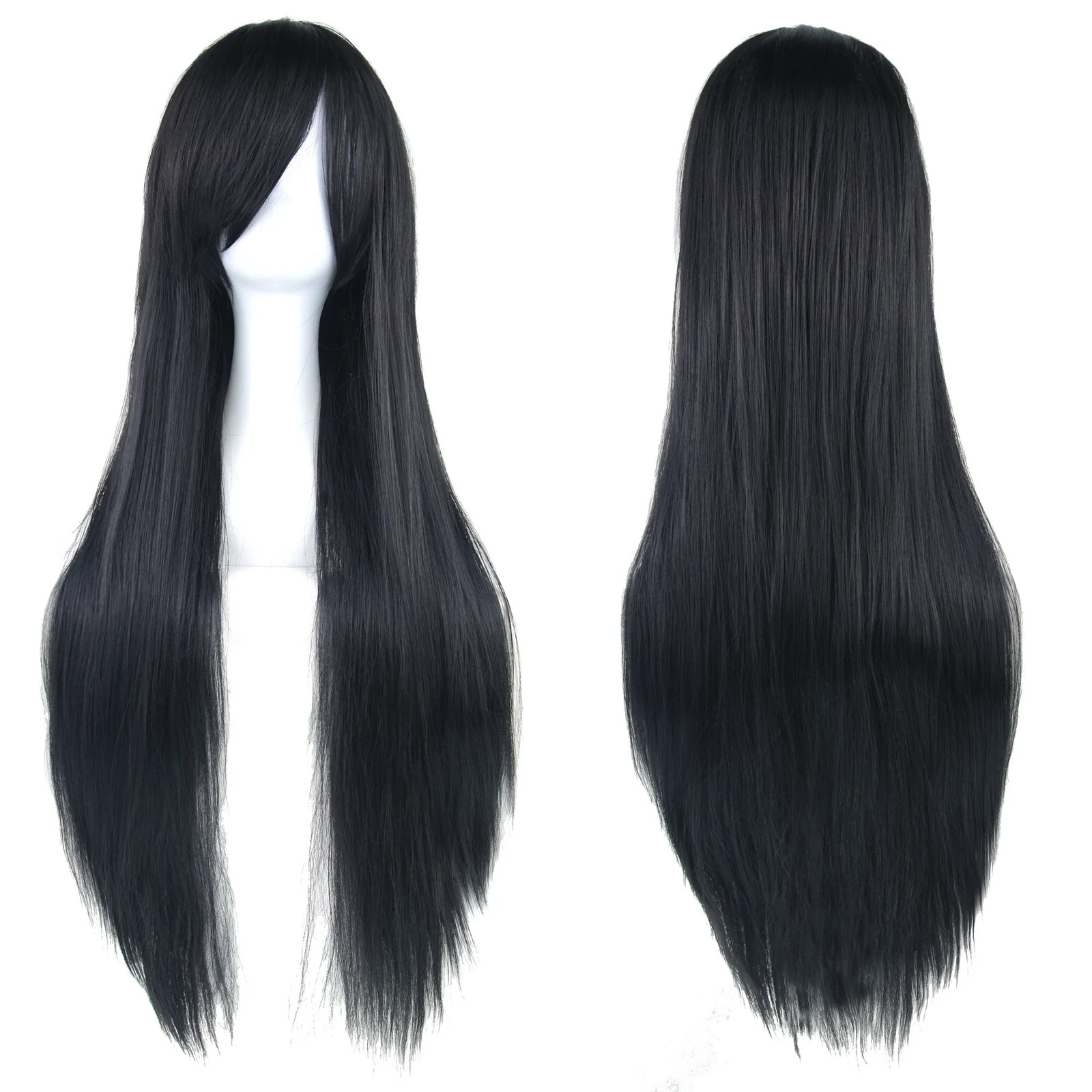 Long White Purple Black Straight Synthetic Cosplay Wig Party Hairpiece for Women