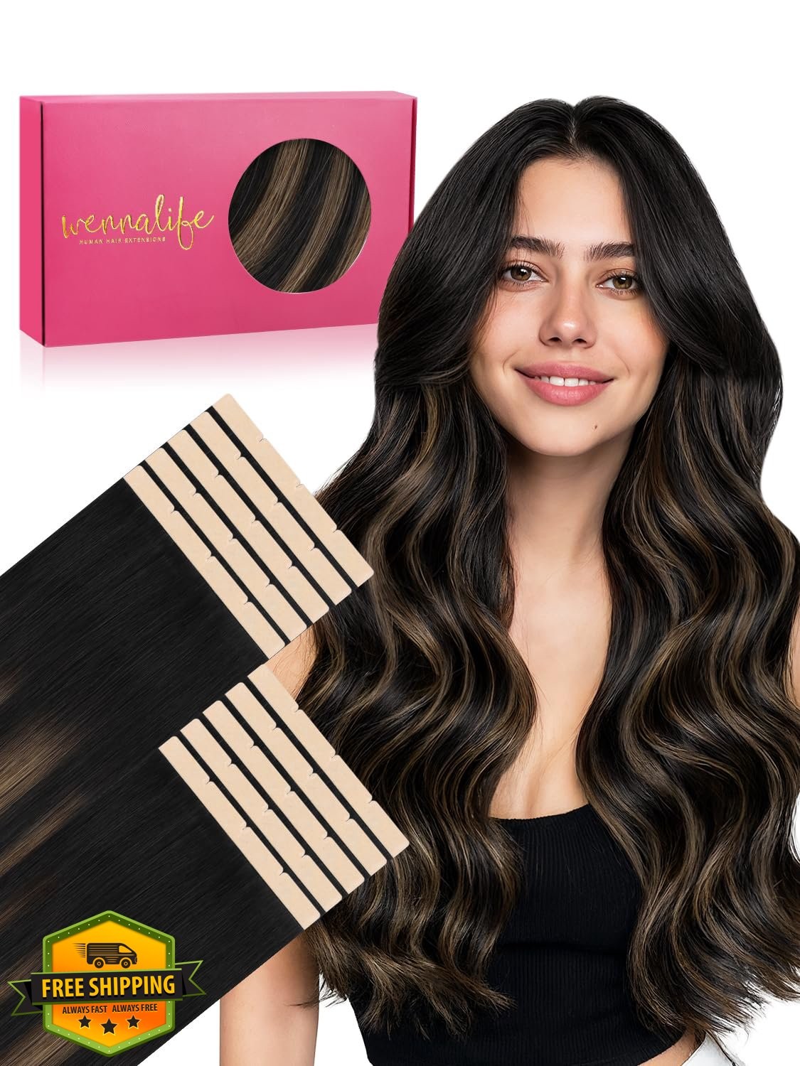 Wennalife Tape Hair 8cm-14 Inch #1B/6/1B