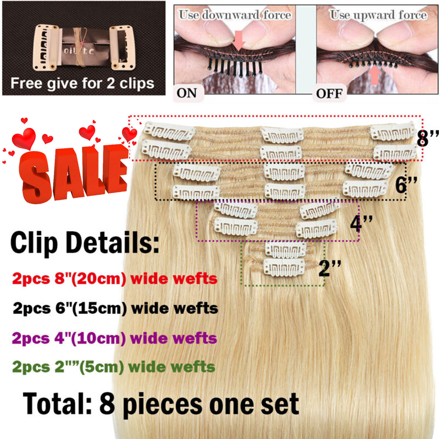 Ombre 100% Human Hair Extensions 8 Pieces Clip In Real Remy Hair 8PCS FULL HEAD