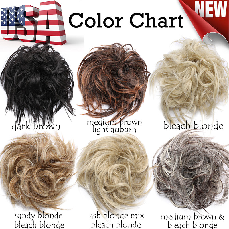 NEW ARRIVALS!! 7″ Long Messy Curly Bun Real As Human Hair Extensions Ombre Pc US