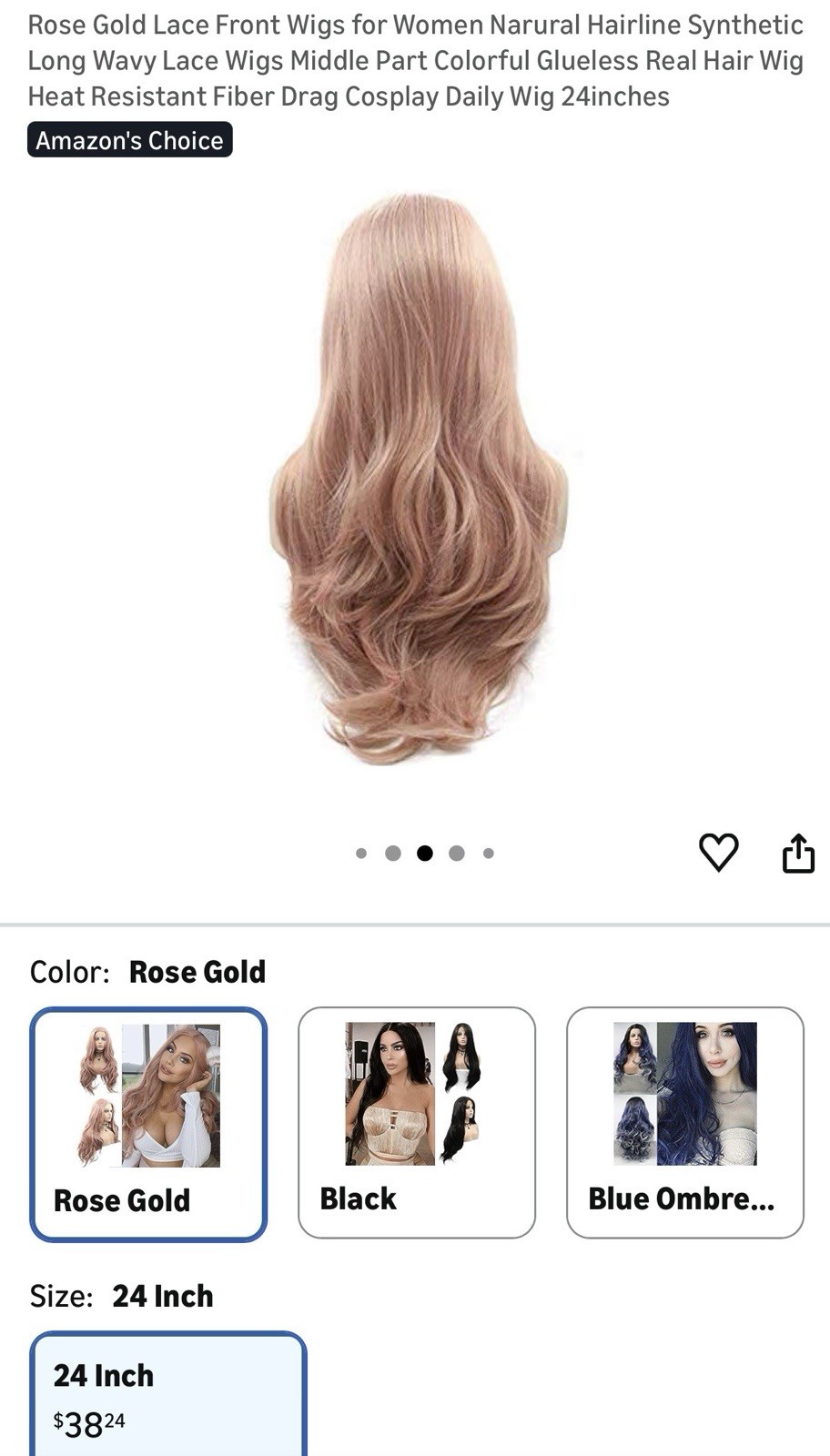 Fashion Wigs Long Waves Pink rose gold