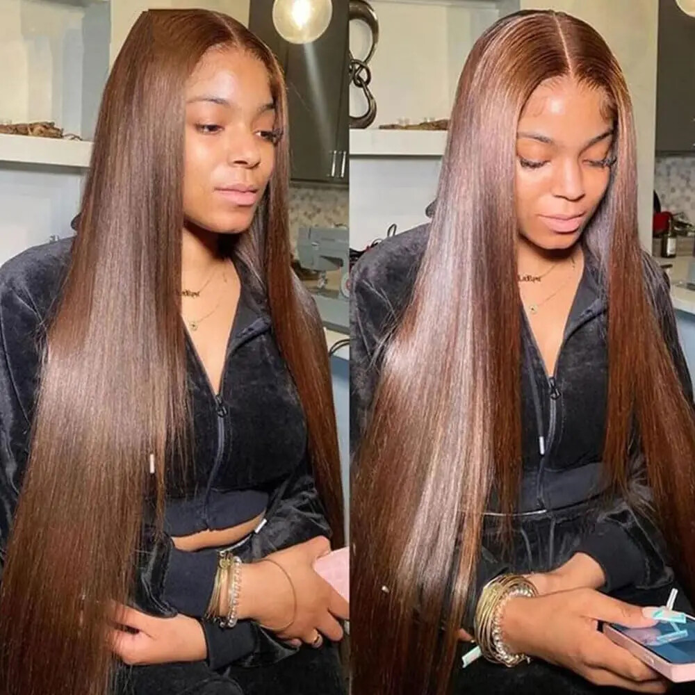 13×4 Chocolate Brown Straight Lace Front Wigs Hair 13×6 Transparent HD Lace Wigs