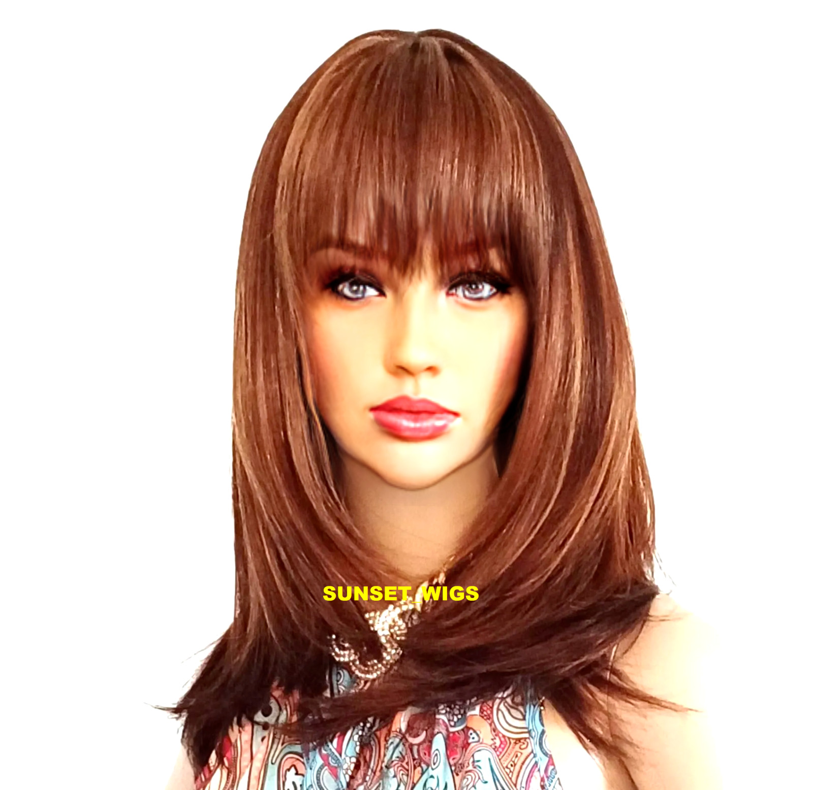 26″ FULL WIG LONG STRAIGHT LAYERED MIDDLE SKIN PART AUBURN MIX #F30.27 HEAT OK
