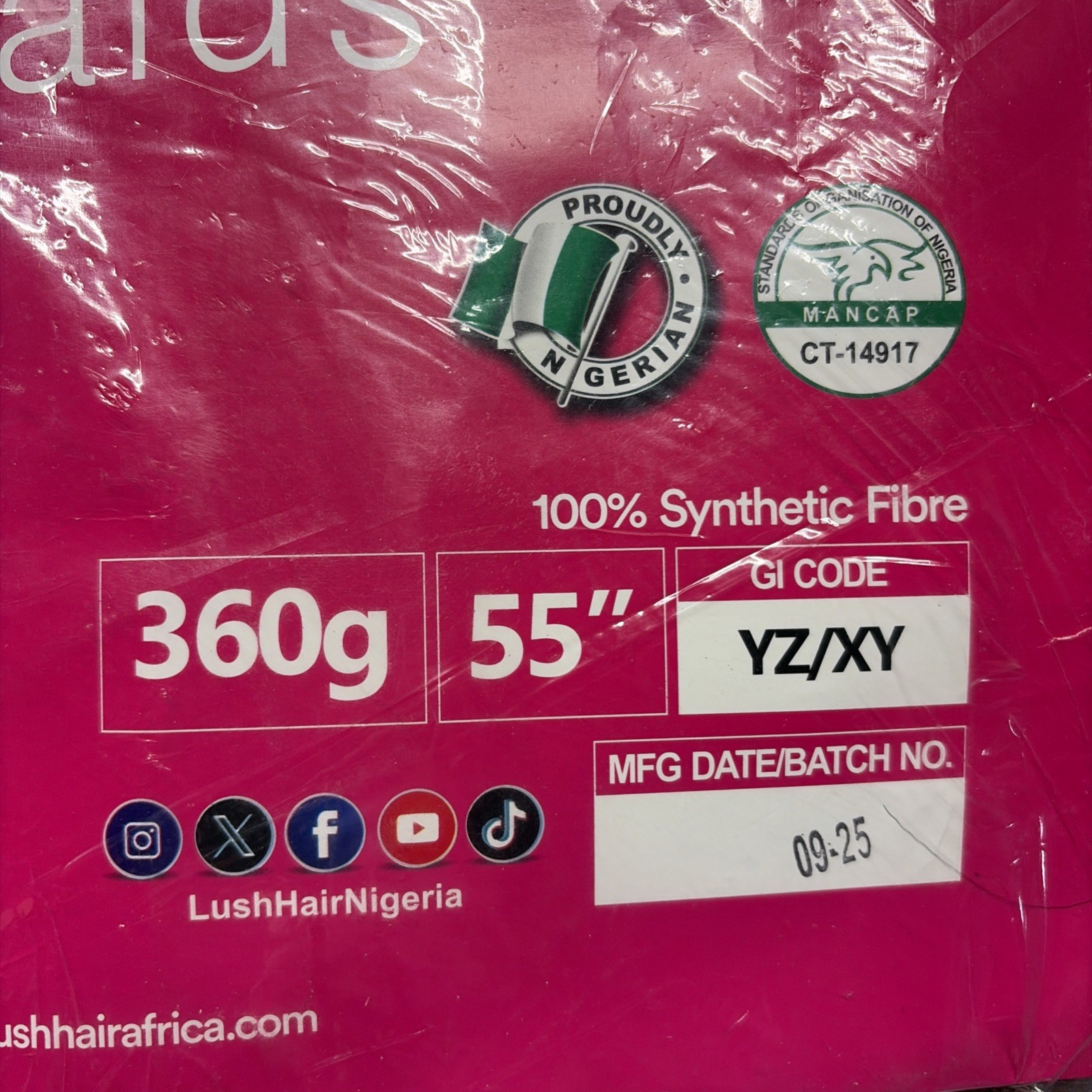 Lush Hair Mega Braid 100% synthentic fibre 360g 55 ” precut, pre picked