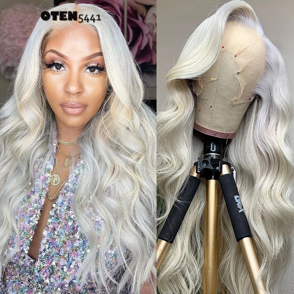 Platinum Blonde Long Wavy Free Part Lace Front Wigs Women Heat Resistant Natural