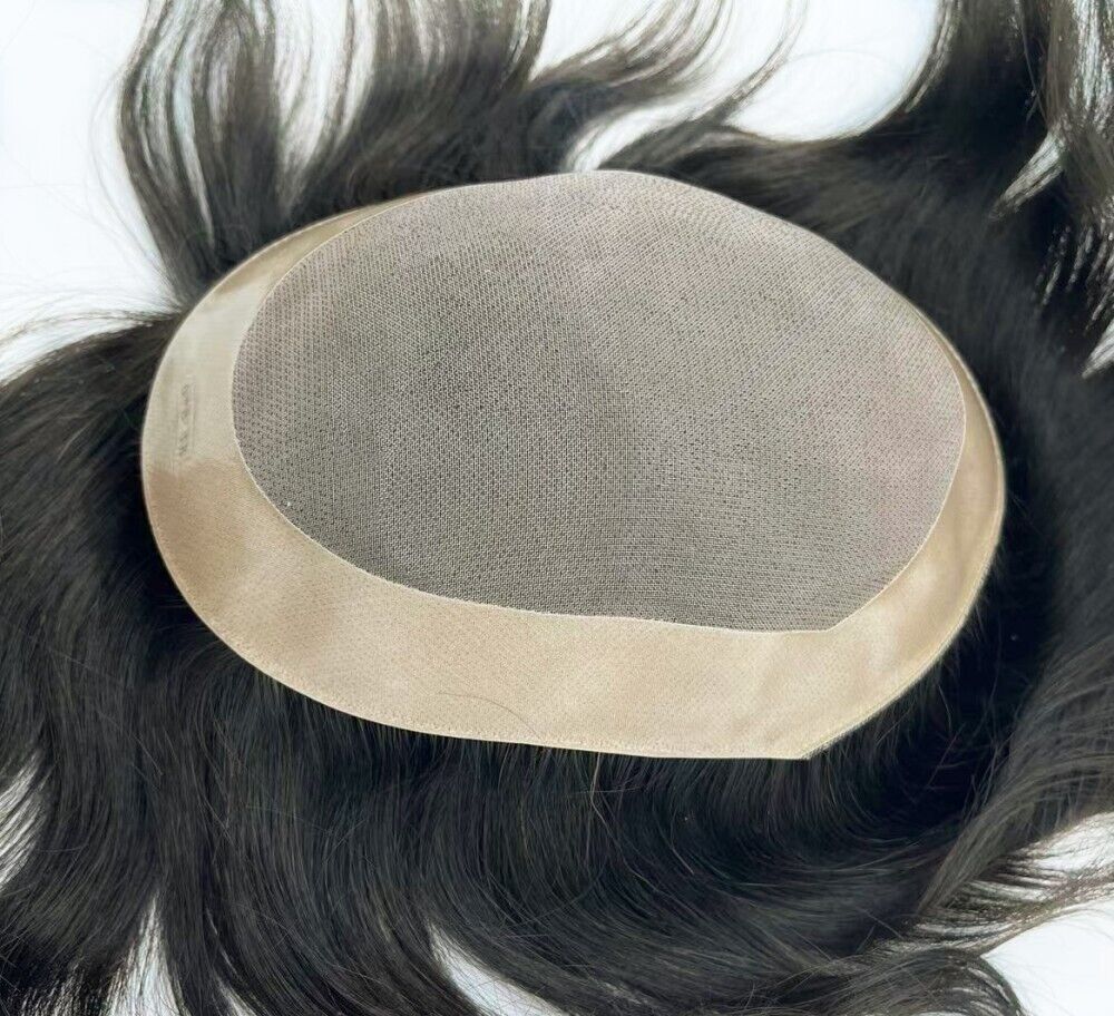 Mens Durable Human Hair Replacement System Hairpiece Fine Mono Poly Skin Toupee