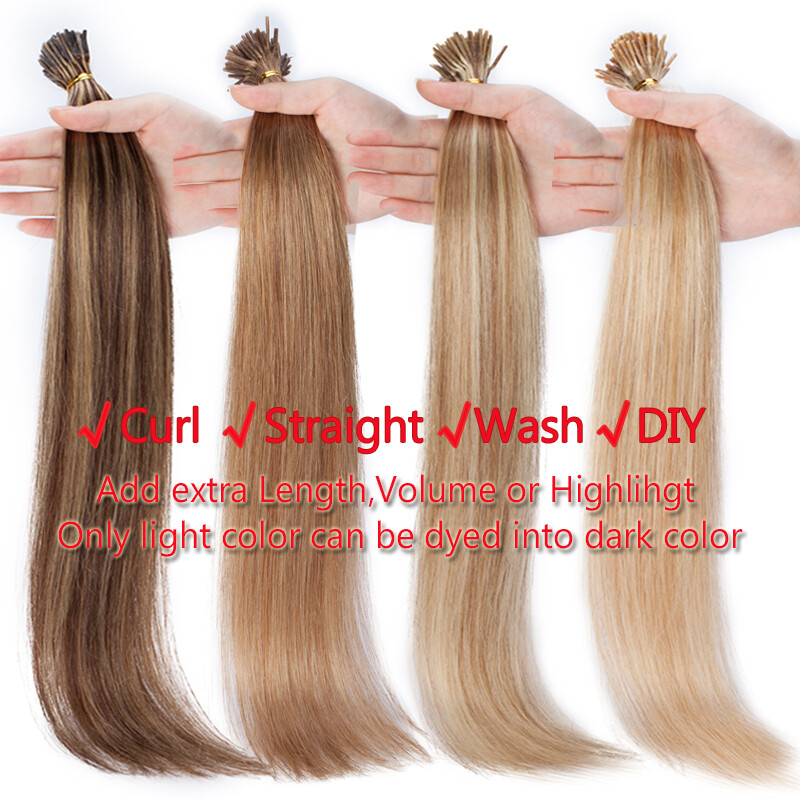 200Strands Stick I Tip Human Remy Hair Extensions Micro Ring Beads Pre Bonded US
