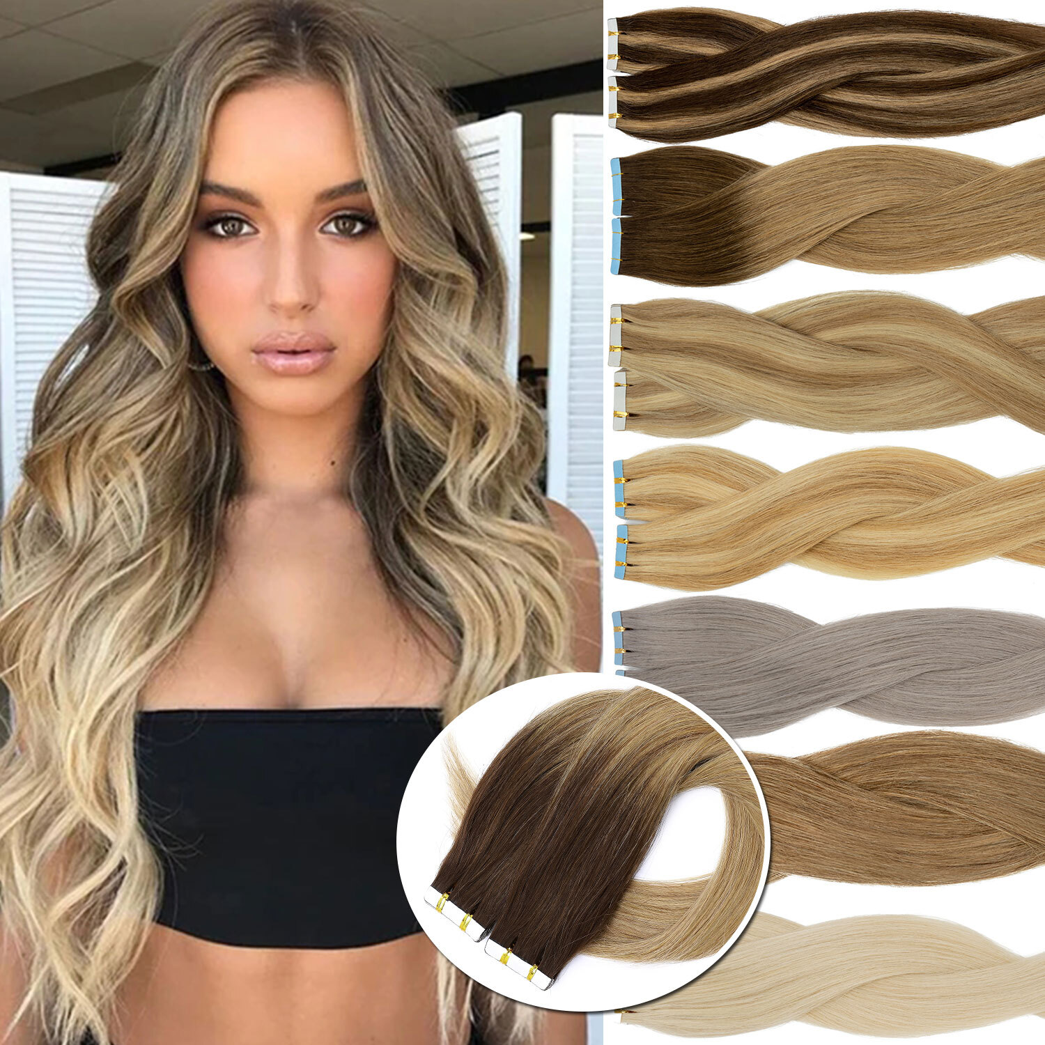 Balayage Thick-Glue Tape In Remy Human Hair Extensions Skin Weft 150G+ Full Head