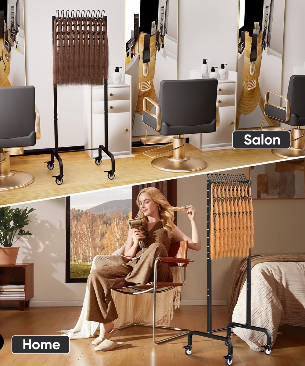 90 Pegs Braiding Hair Rack, Adjustable Metal Hair Separator Stand with Wheels…