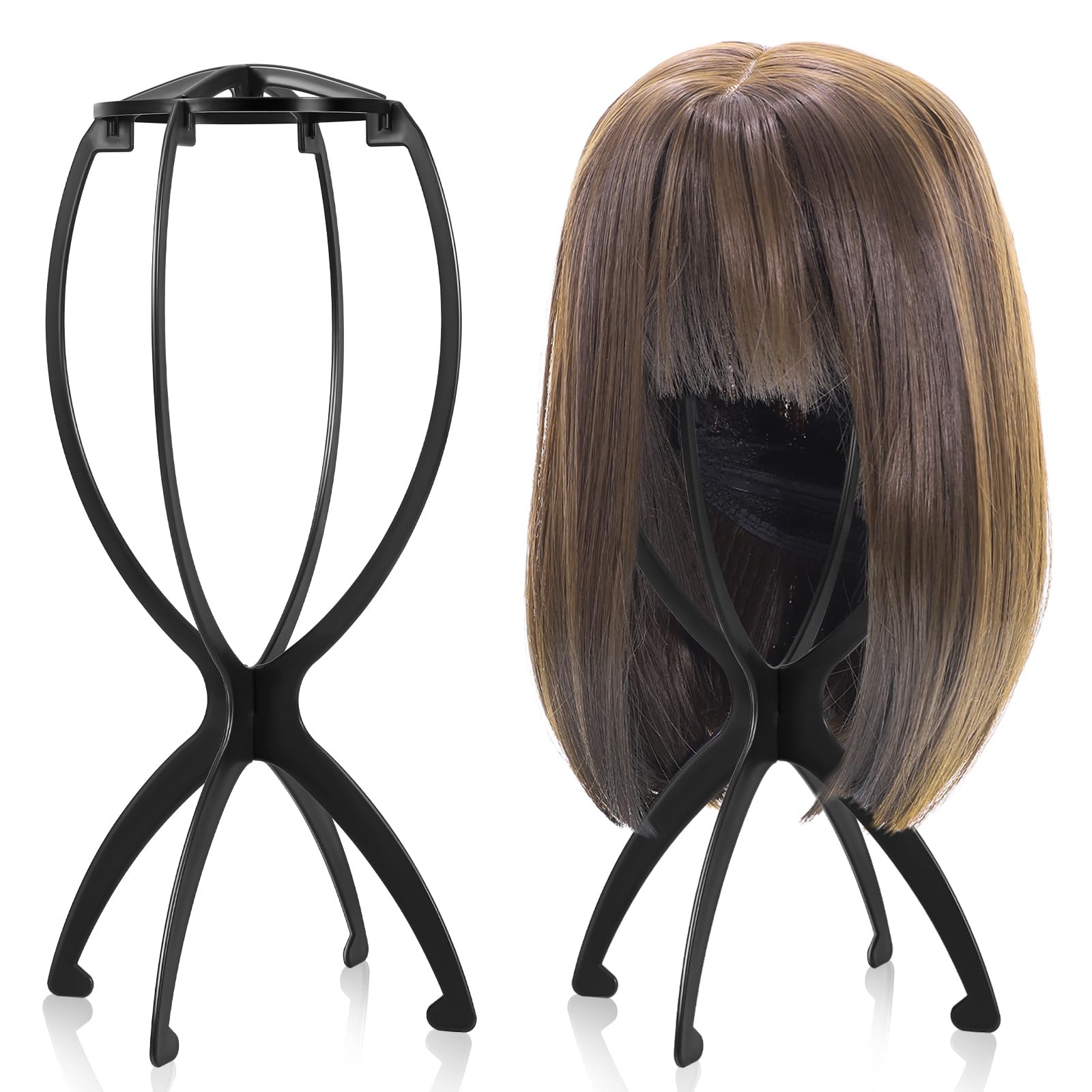 obeoby Wig Stand, Portable Holder Head Stand for All black (2 pack)