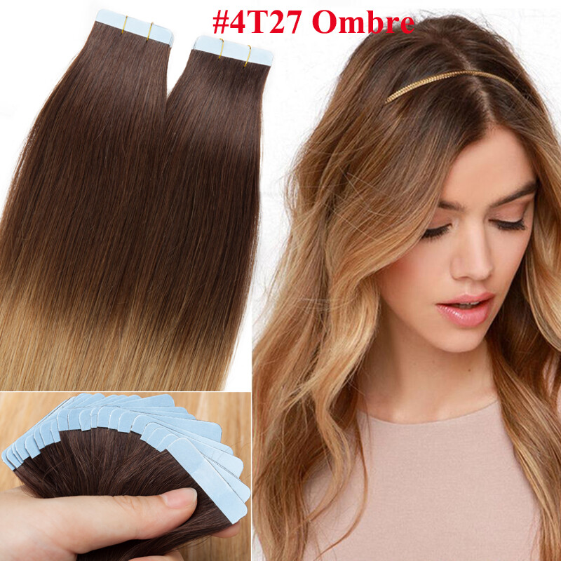 8A Indian Remy Tape In 100% Real Human Hair Extensions Full Head Skin Weft 20pcs
