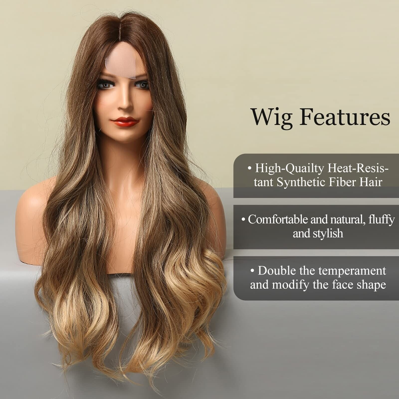 Women’s Ombre Blonde Wave Lace 24″ Long Wavy Curly Blonde Synthetic Wigs Hair