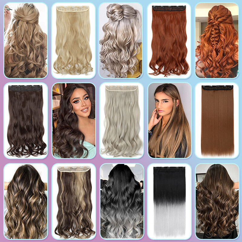 17~30 Inch Clip in Hair Extensions Natural Thick Wavy 5Clips Hairpieces Balayage