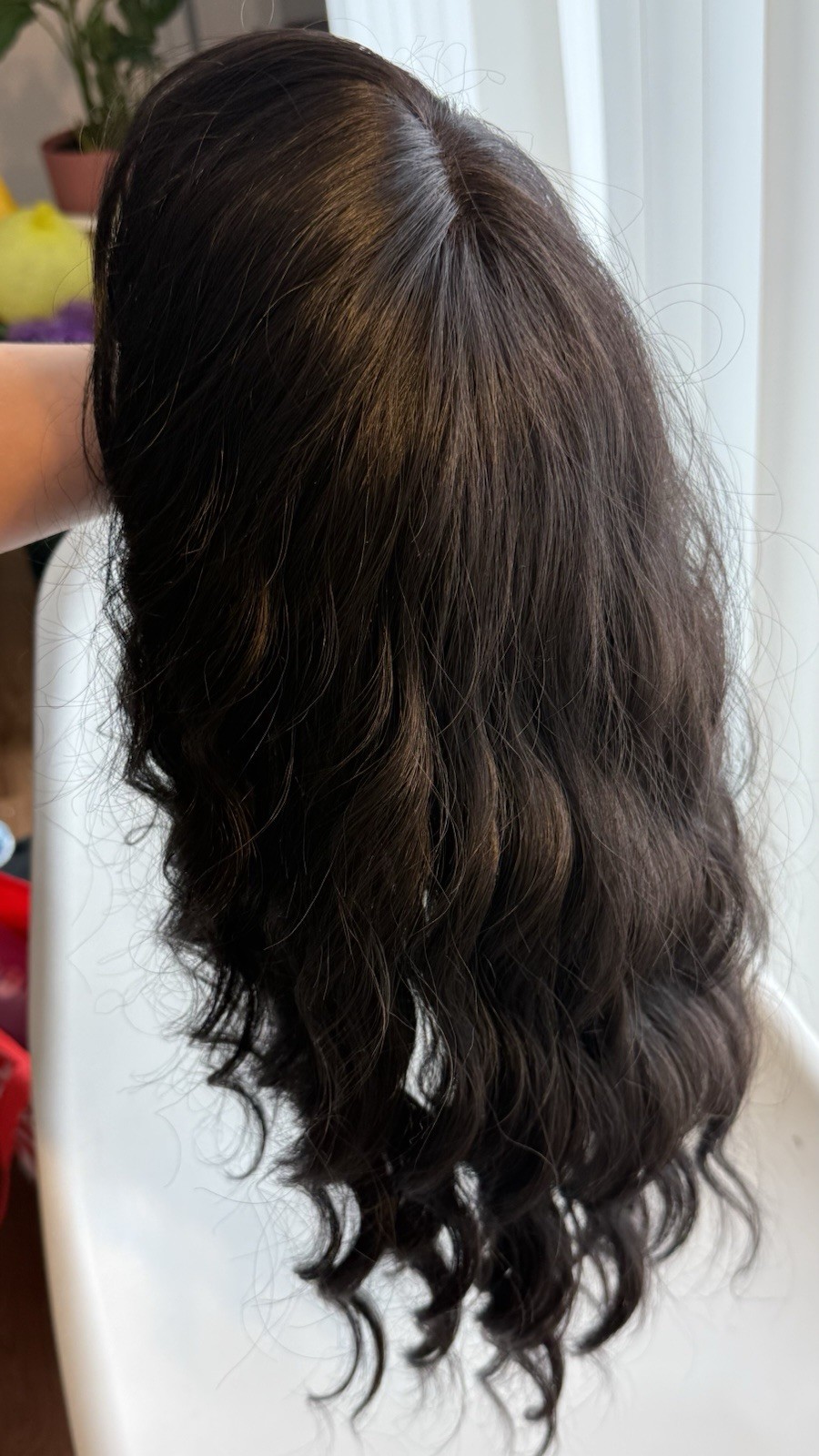 Dark Brown Wavy Clip-In Wig Synthetic Classic Cap 21-30in Free-Part Women