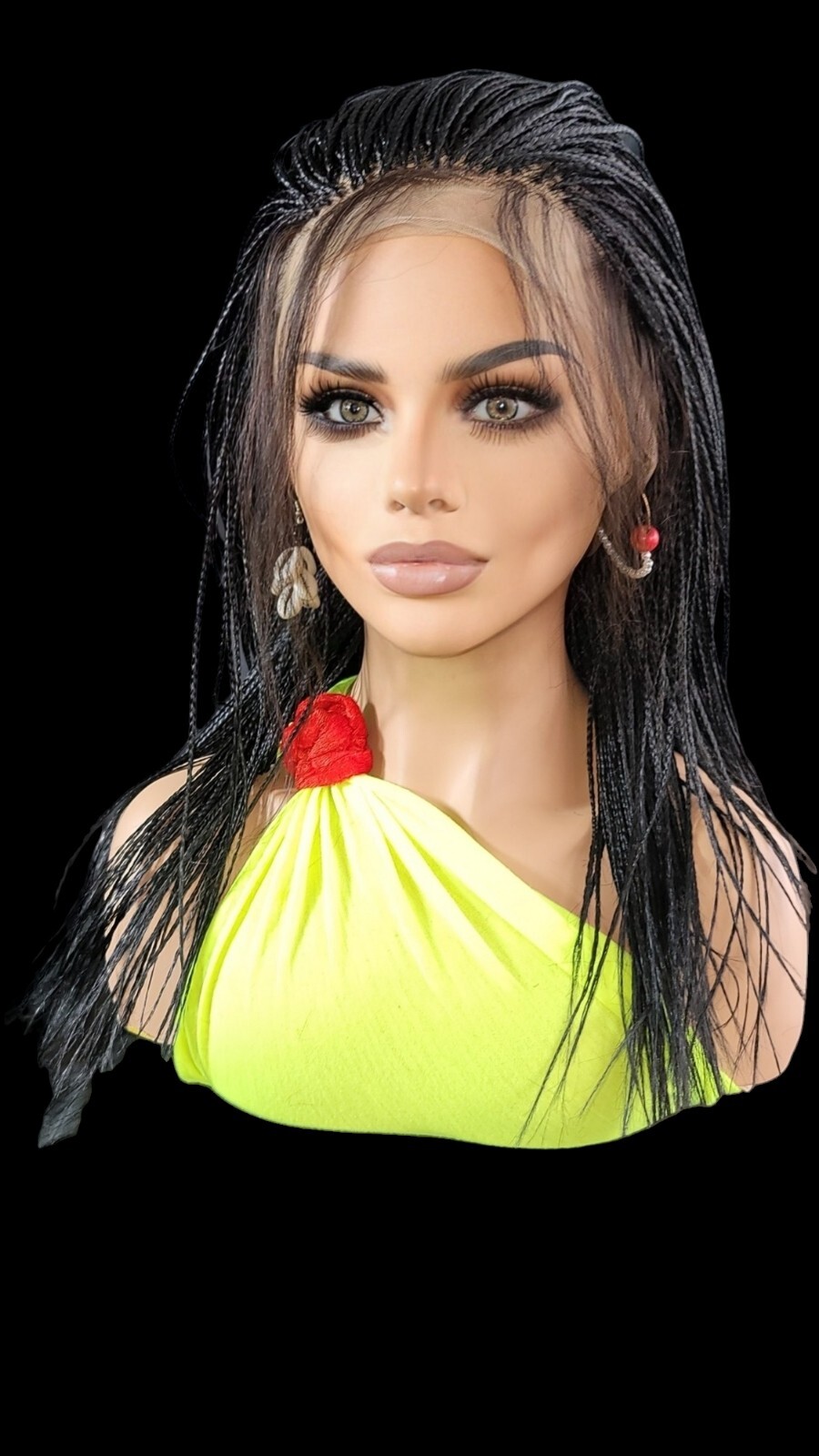 Braided Wig Micro Braids Full Lace Glueless 18” Jet Black Handmade Lightweight