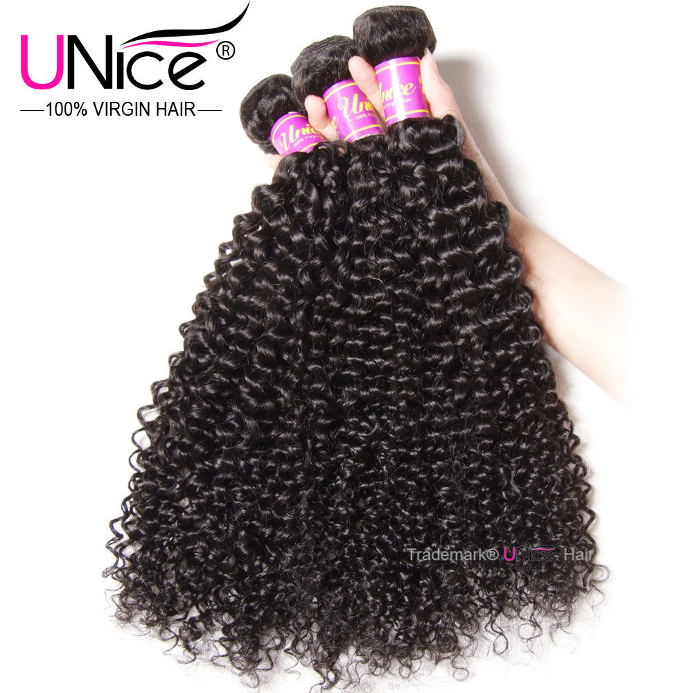 UNice Hair Brazilian Curly 3 Bundles Human Hair Extensions Virgin Hair Weaves US