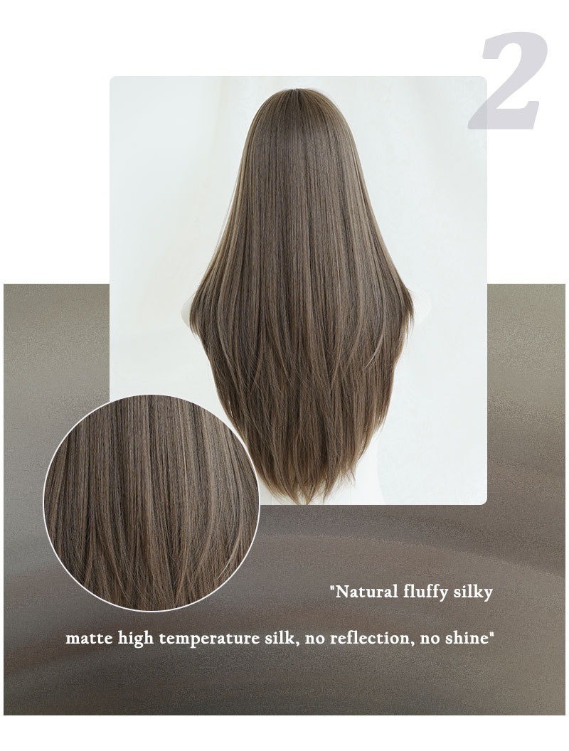 Brown high-quality straight hair with fringe wig for women full head coverings