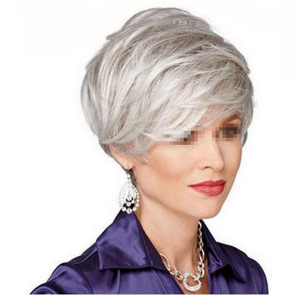 Silver Grey Short Curly Hair Wig Wig Cover for Women Celebration
