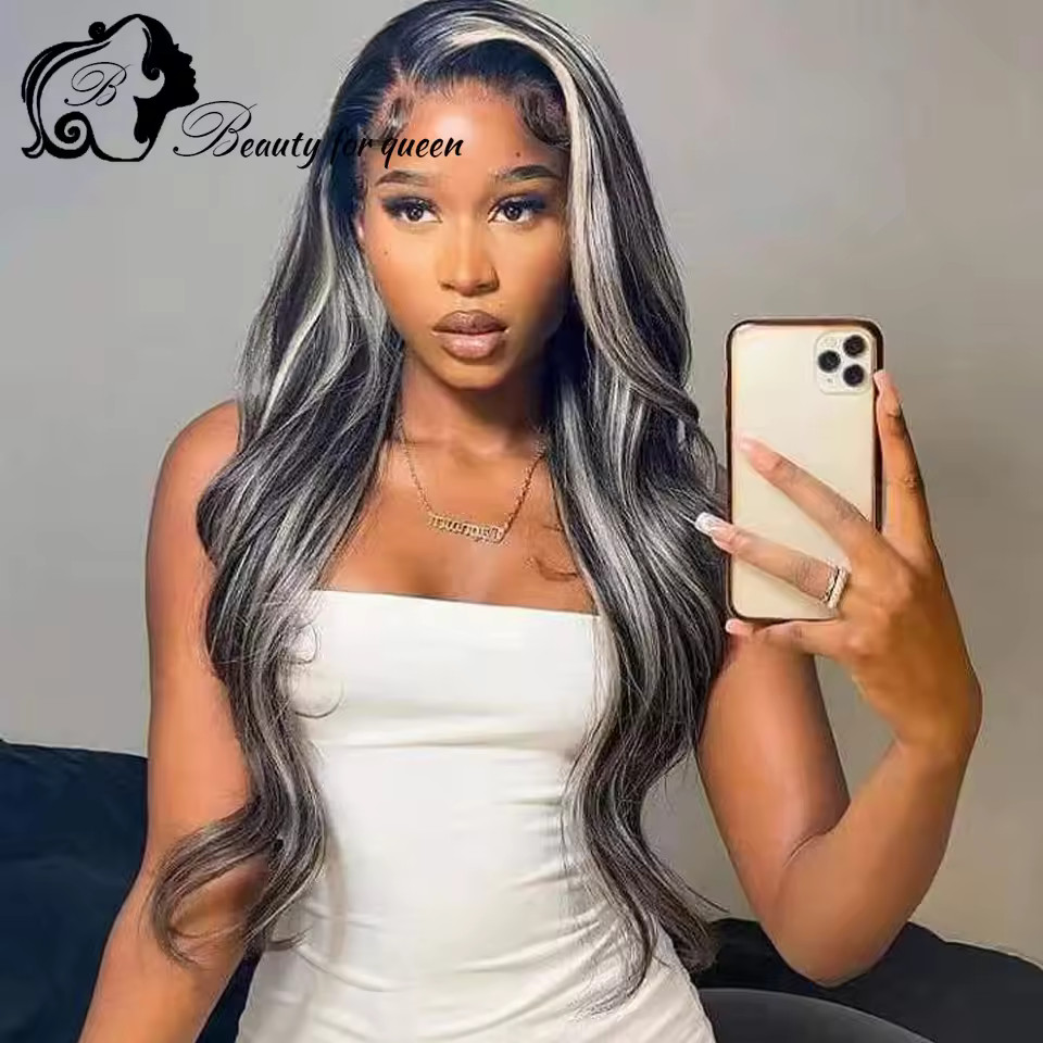 Highlight White Black Body Wave Transparent 13×4 Lace Frontal Wigs For Women