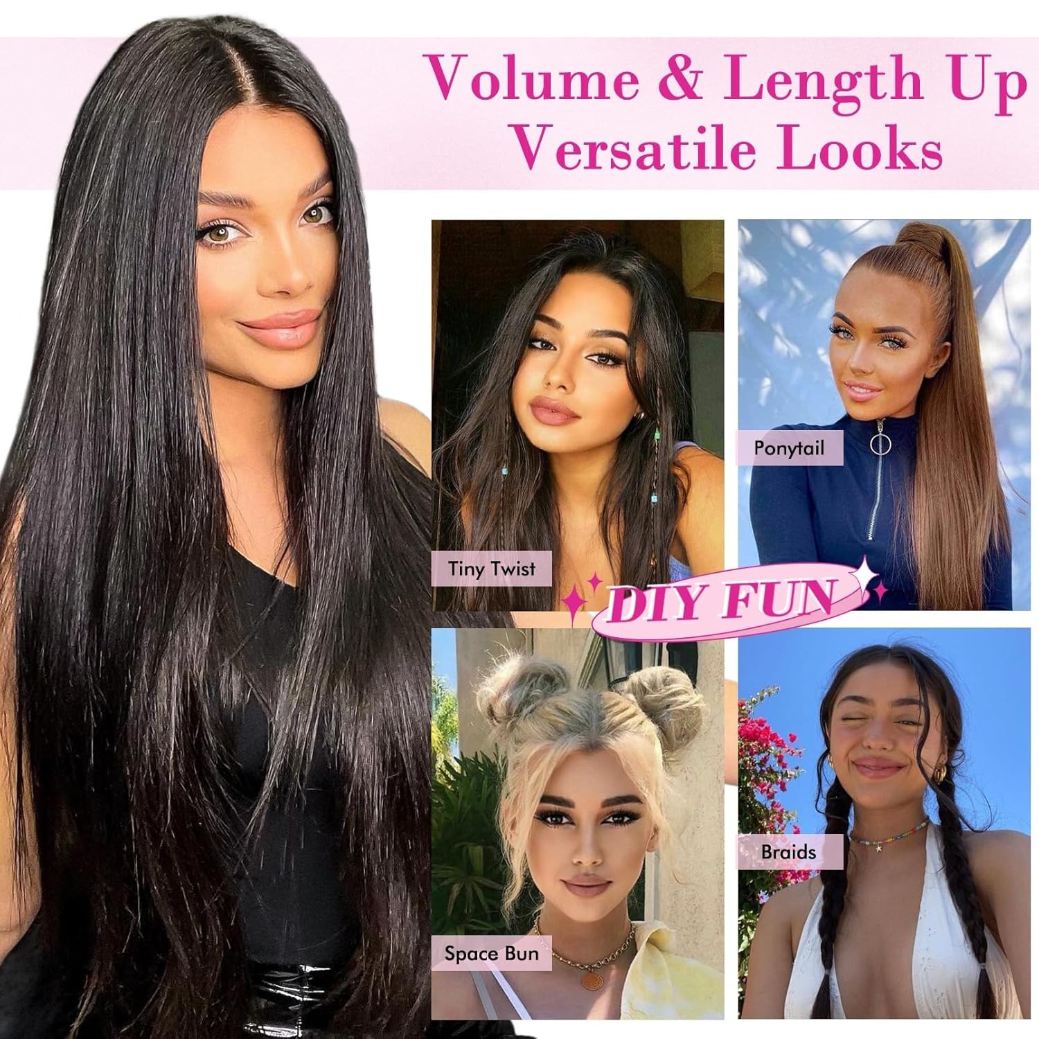 Thick & Long 28” Clip-In Hair Extensions – Heat Resistant Natural Black