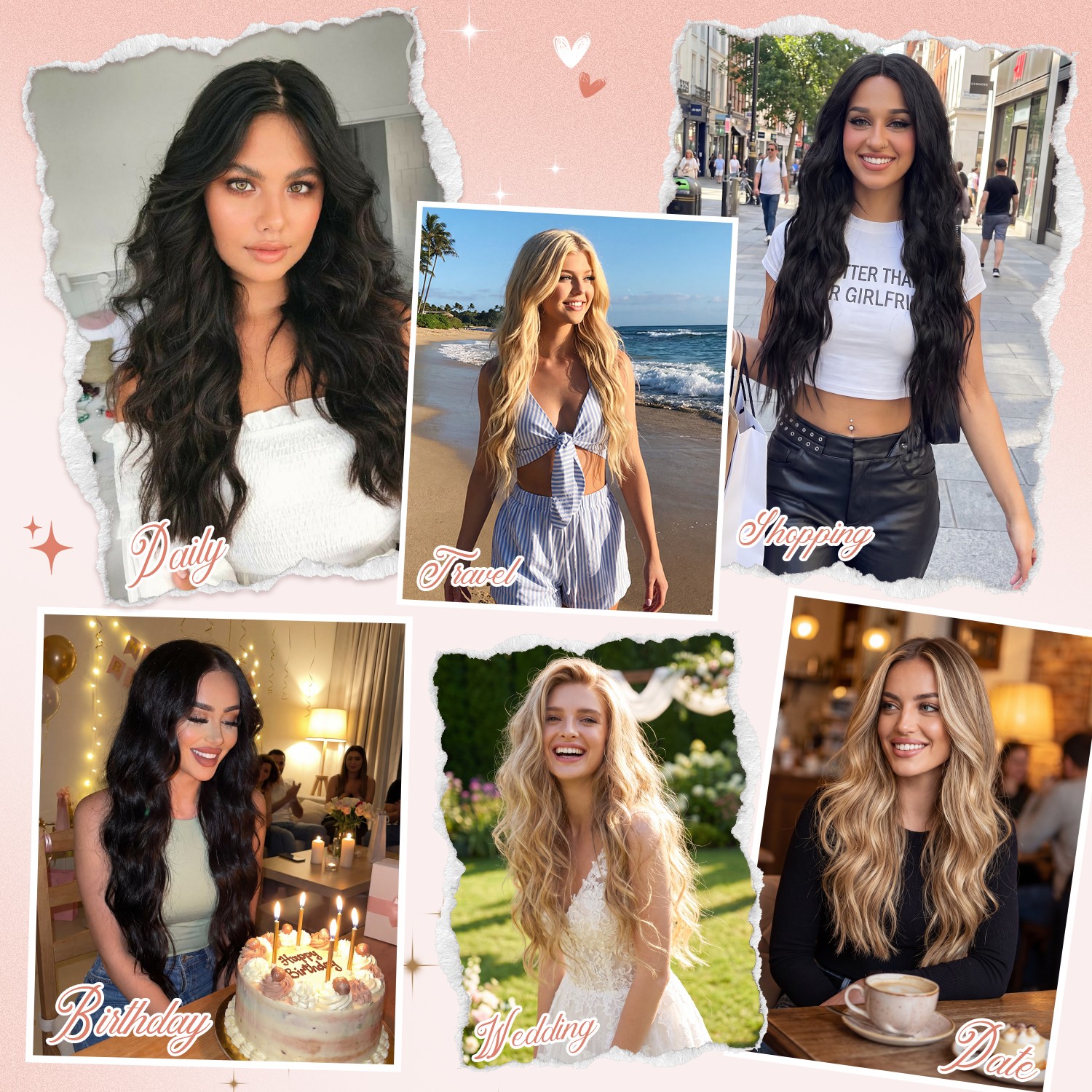 THICK Clip in Hair Extensions 4 Pcs Thick Double Lace Weft Long Wavy Soft Silky
