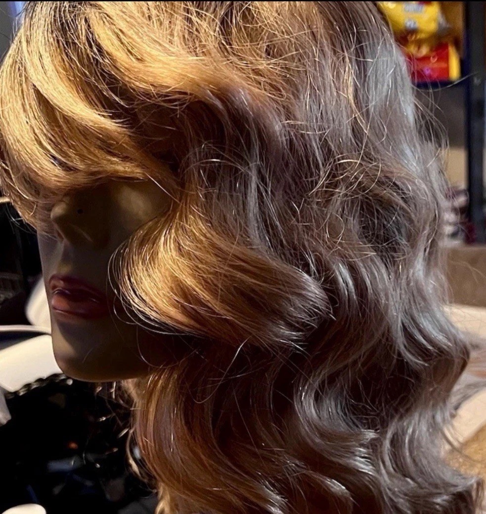 16” 100% BRAZILIAN HUMAN HAIR WIG WAVY HAIR BLONDE MIX BANG OMBRÉ ROOTS NEW