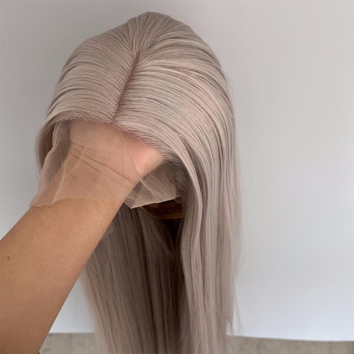 Soft Frontal Lace Wigs Silver grey Synthetic Hair Heat Resistant Long Straight