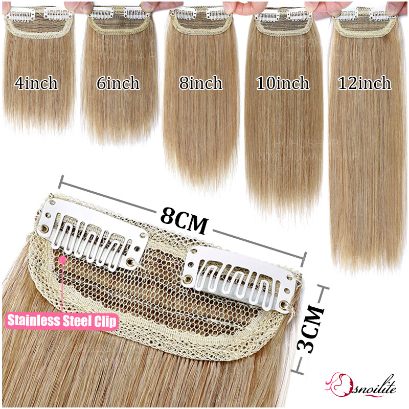 4in-12in Pad High Human Hair Root Clip In Real Hair Extensions Patches Hairpiece