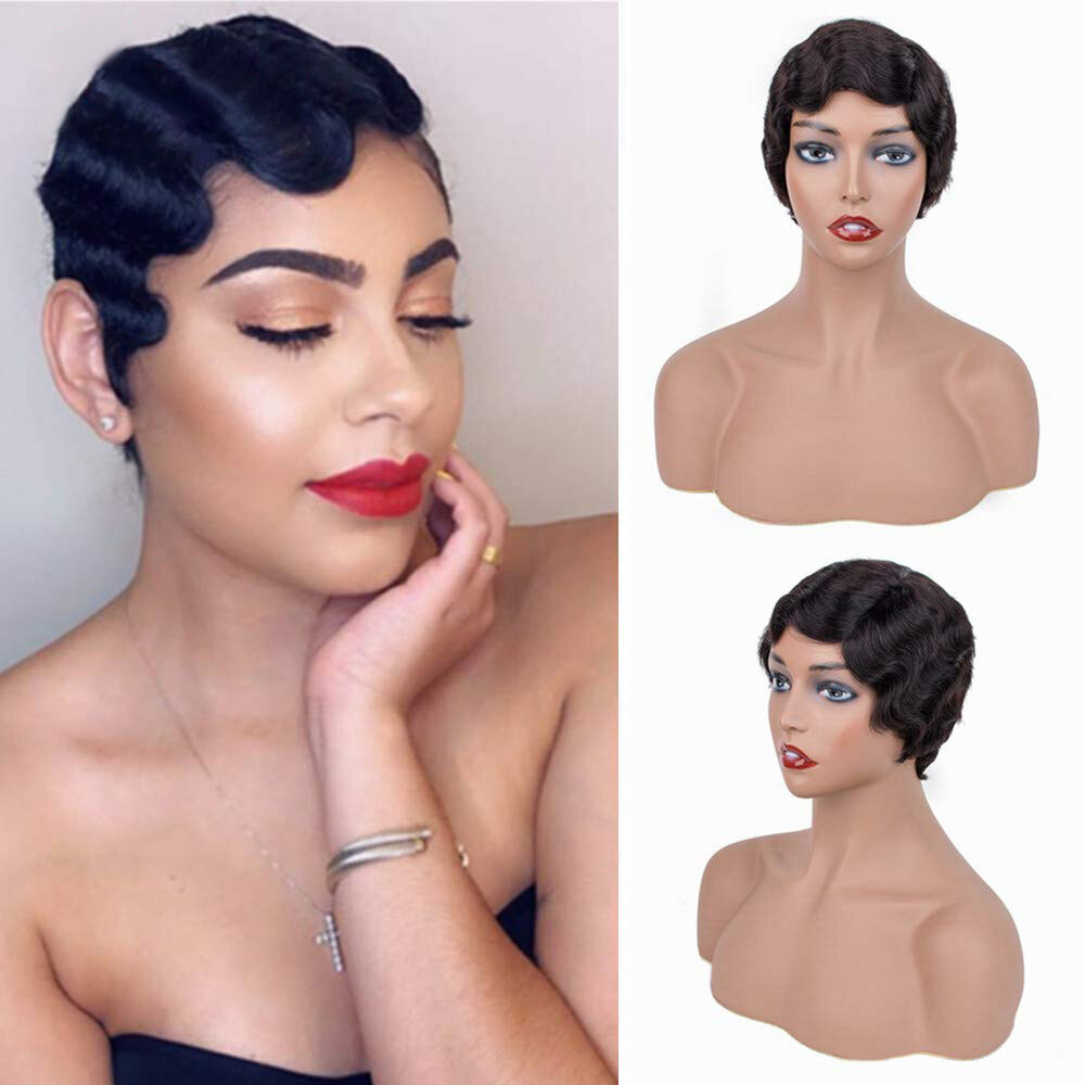 Finger Wave Short Human Hair 100% Real Brazilian Wigs for Black Women