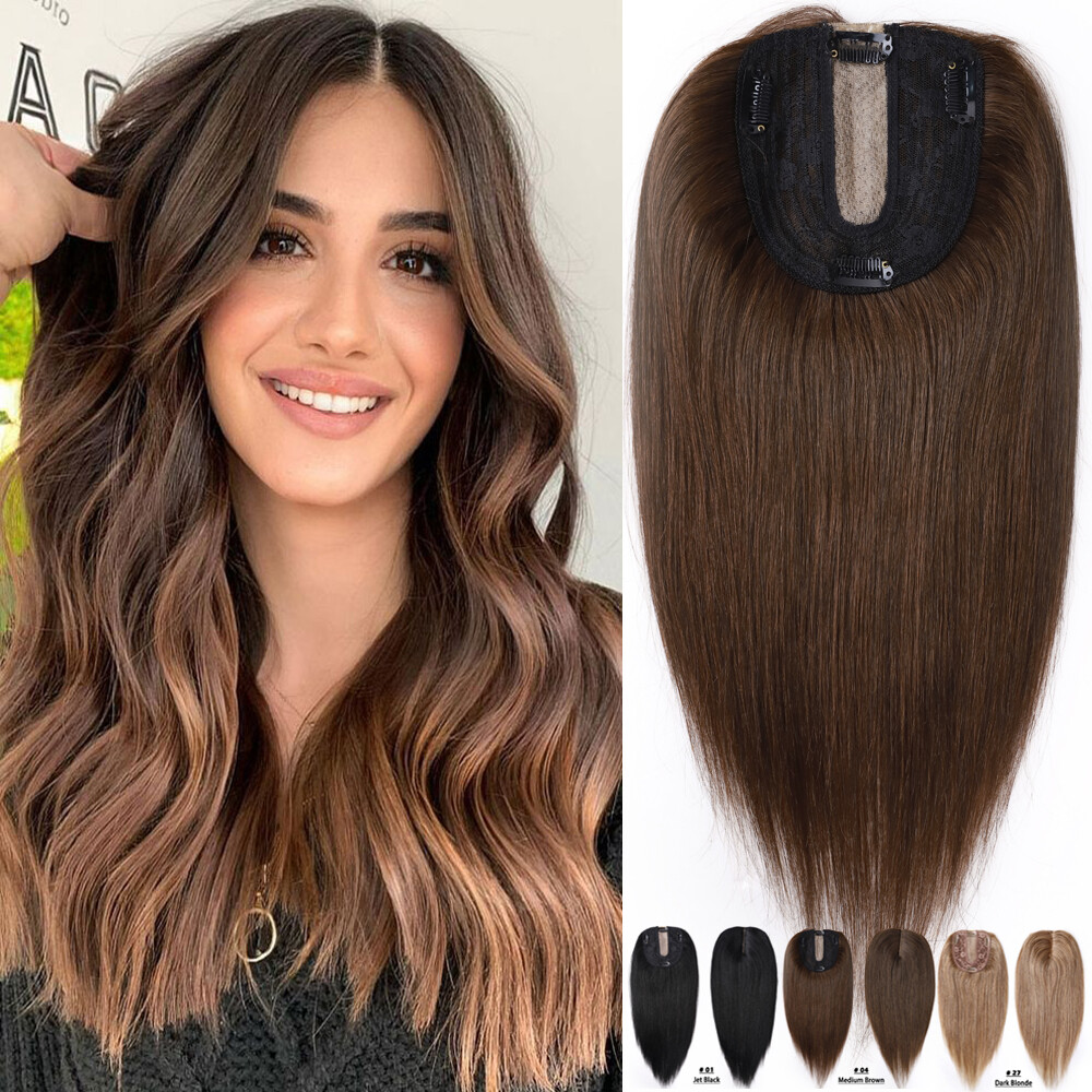 For Thin Hair Topper Hair Piece Clip In Toupee Wig Women Top Hairpiece Brown US