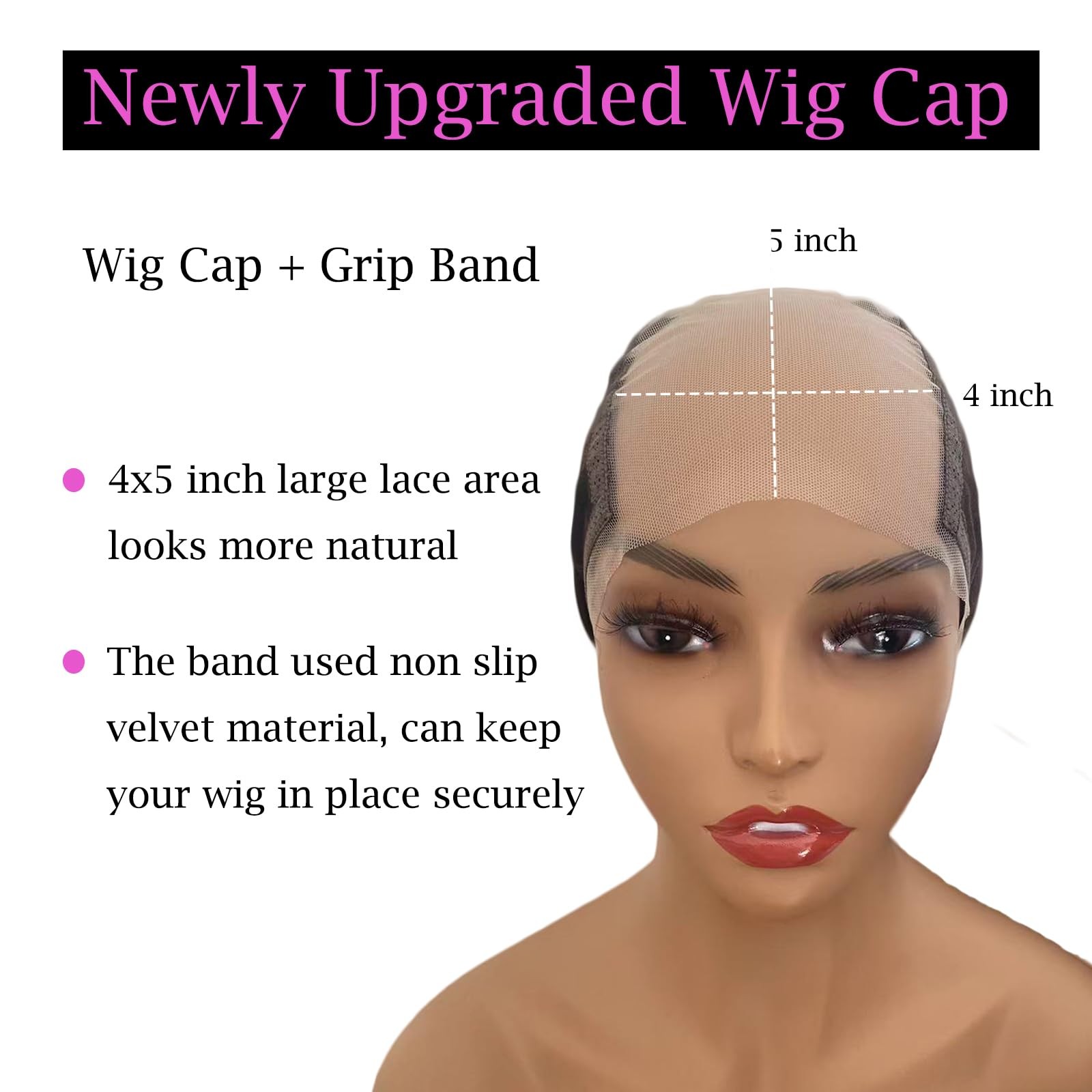 Lace Wig Grip Cap for Glueless 4×5 Transparent 4X5 Lace, Brown