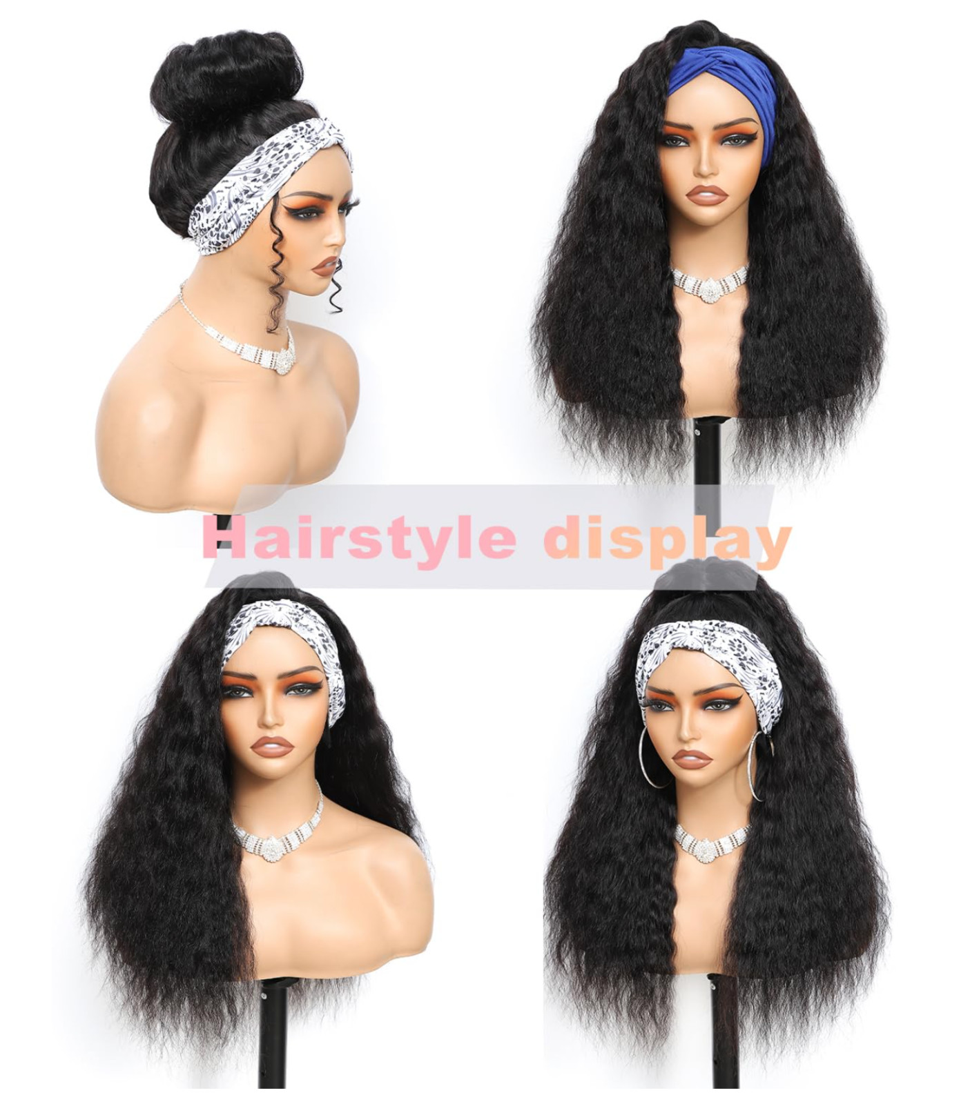 Headband Wig Human Hair Glueless Water Wave Natural Color 24 inch