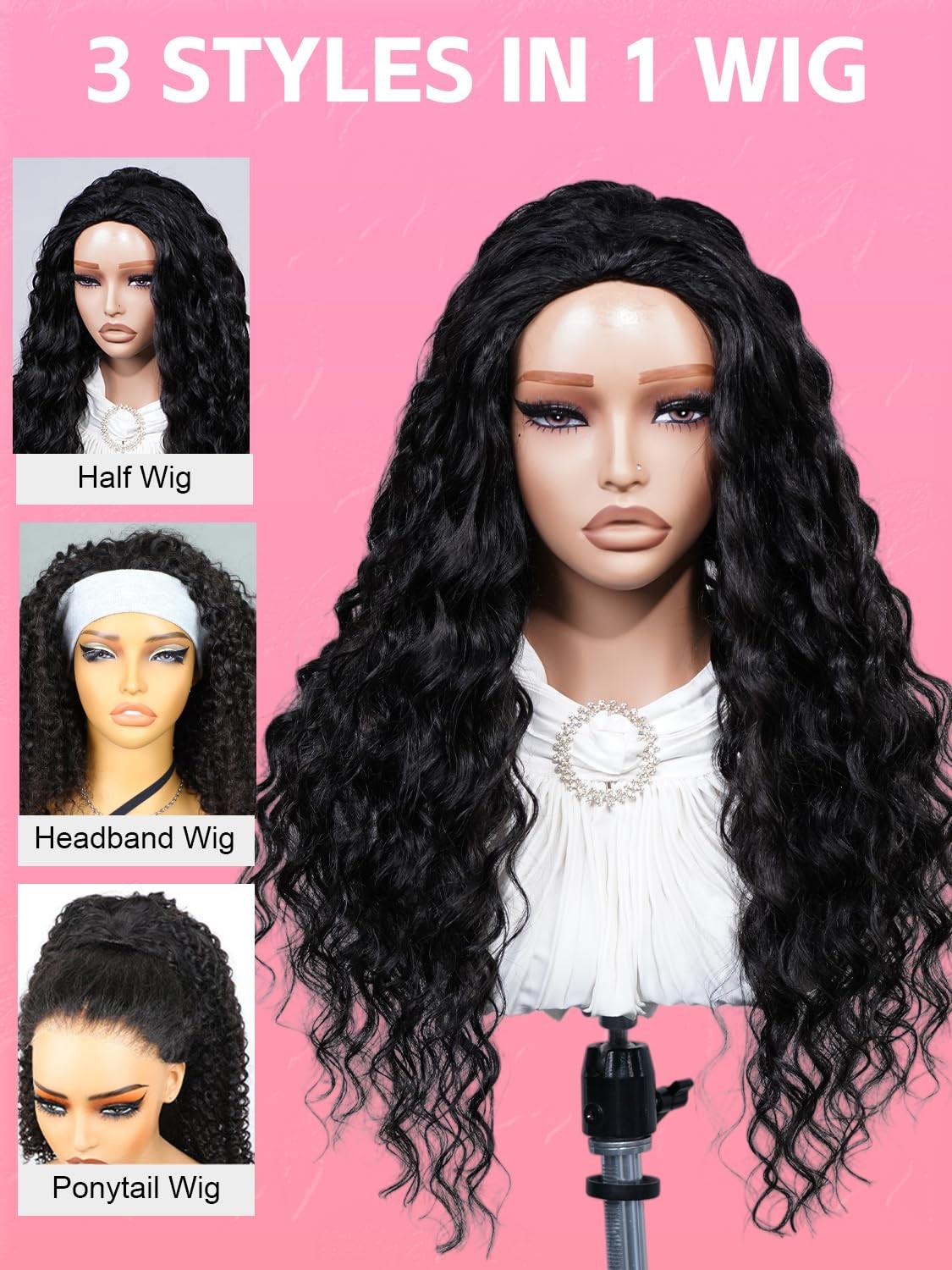 Drawstring Curly Half Wig Human Hair Glueless Wear and Go Loose Curly Full En…