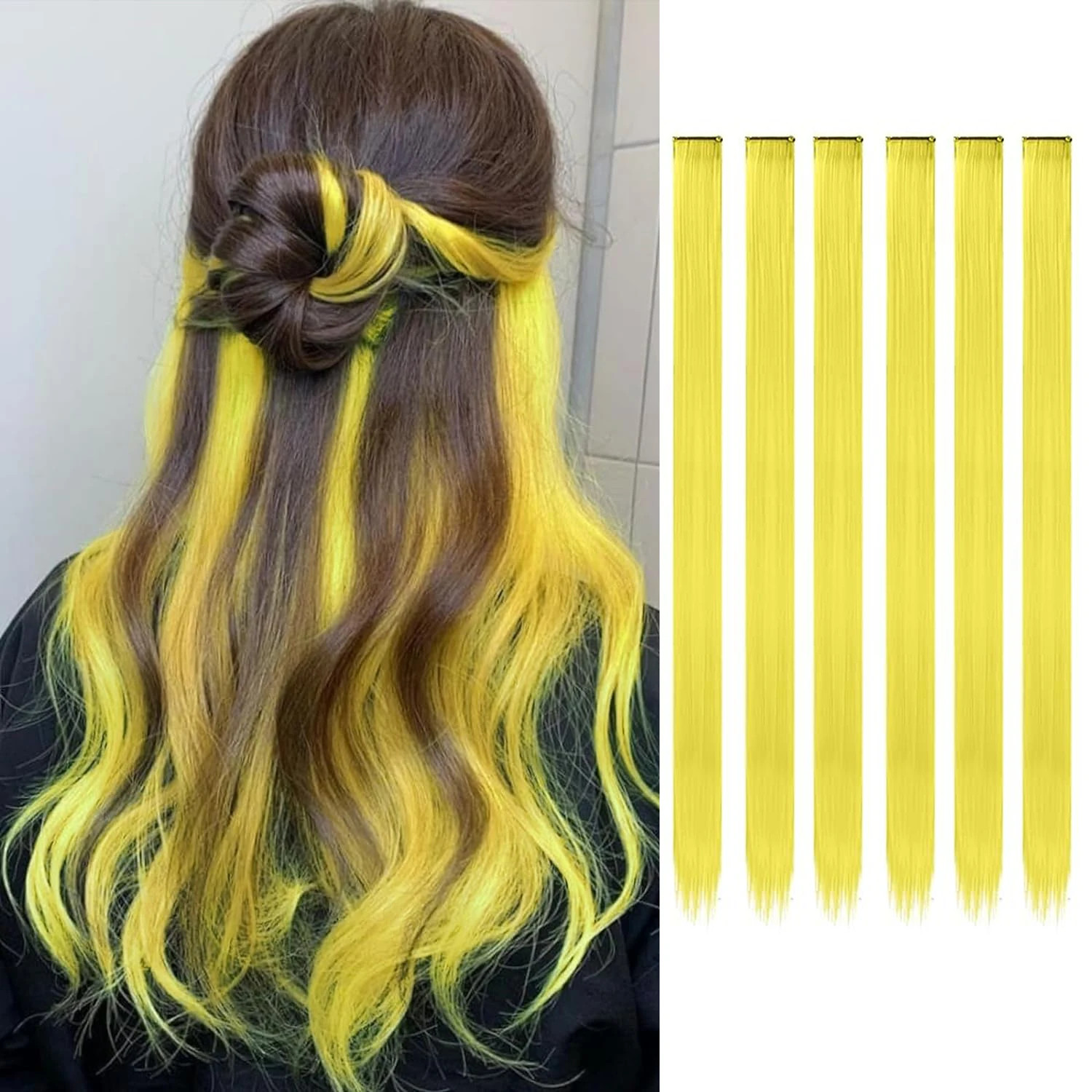 22 Inch Clip in Synthetic Hair Extensions Colored Straight Hairpieces Royal Blue