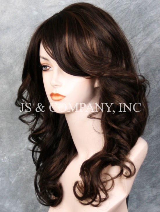 Glamorous New Big Curly Wavy Brown Auburn Mix Wig w Bangs BL 4-30