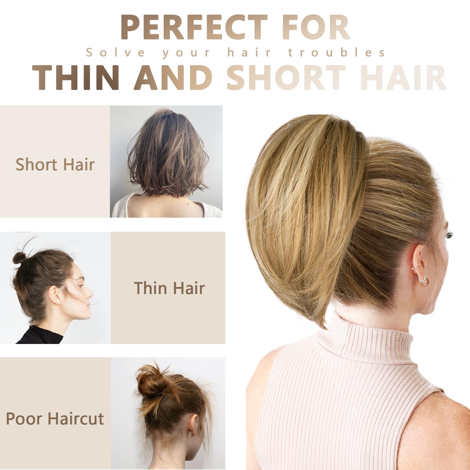 Clip on Ponytails for Women – 10 Dark Blonde with Beige Highlights