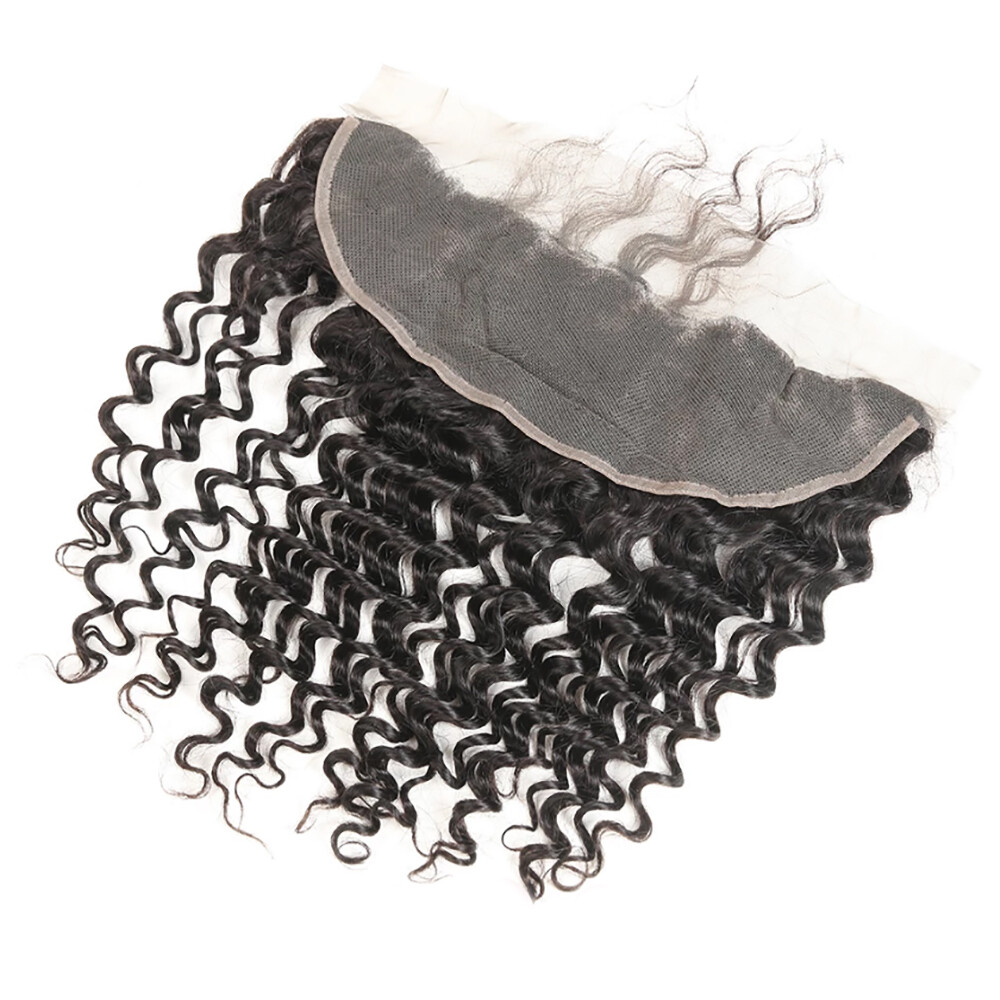 100% Human Hair Black color 1B Deep Wave 3 Bundles with Frontal
