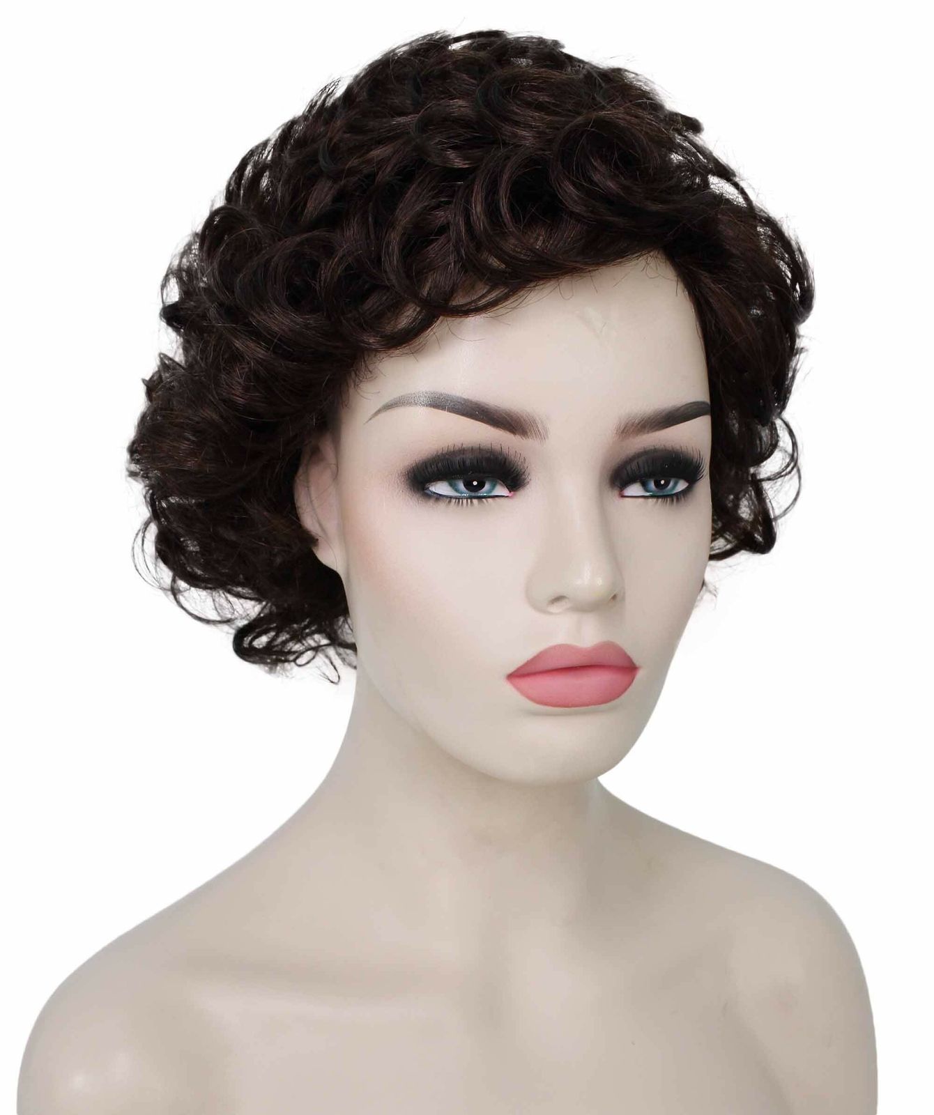 Monroe – Curly Kanekalon Synthetic Fiber Full Wig, 4 – 4.5 in, Chocolate Brown