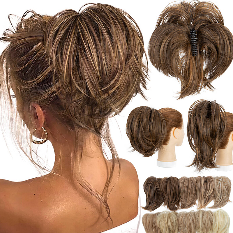 12″ Short Claw Clip In Extension Bendable Ponytail Hair Messy Bun Piece As Human