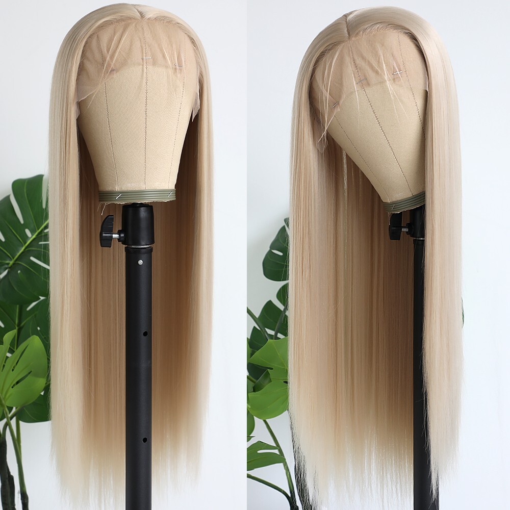 Ash Blonde Heat Resistant Synthetic Wigs Long Straight Hair Glueless Natural Wig