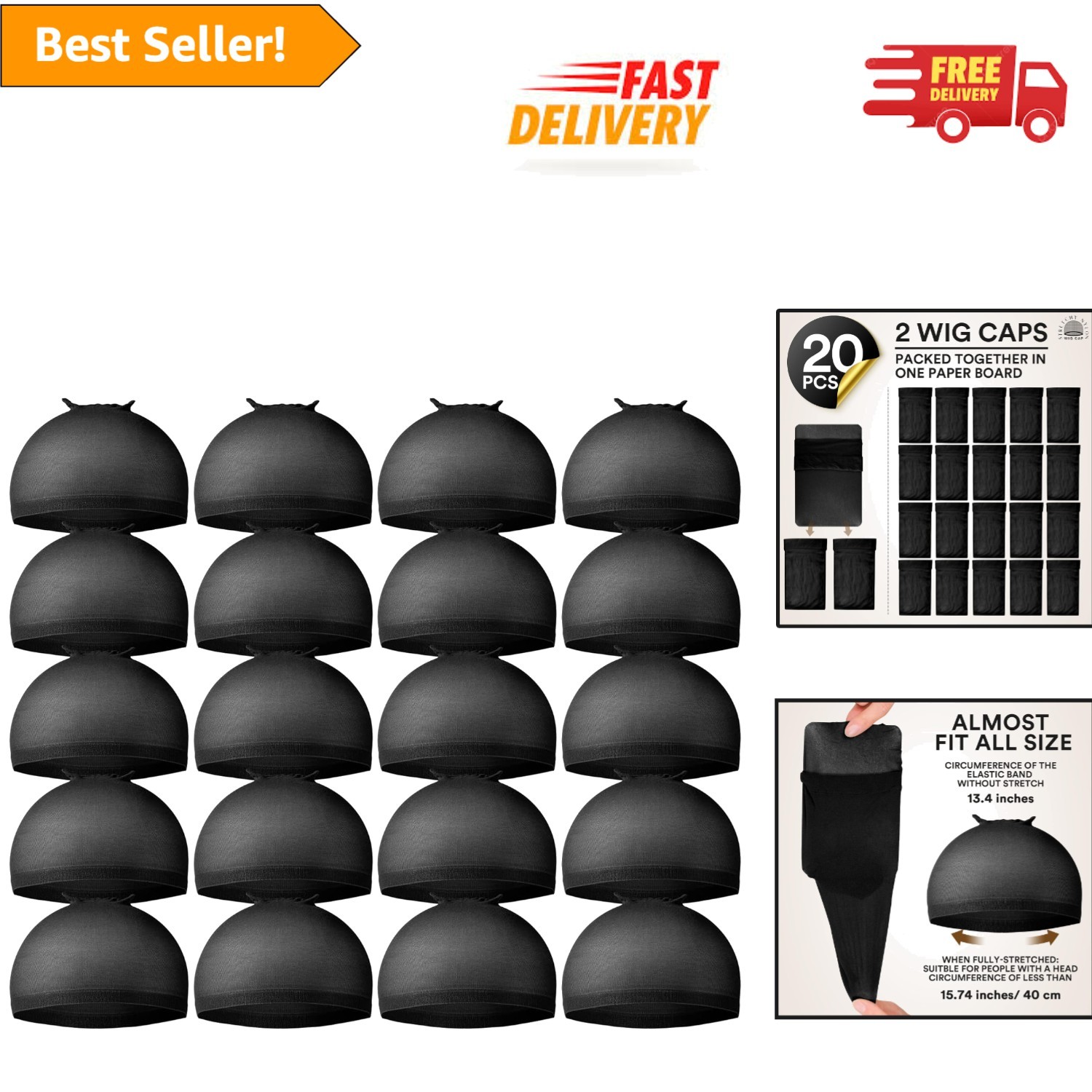 Universal Black Wig Caps – 20PCS Breathable Caps for Ultimate Hair Protection