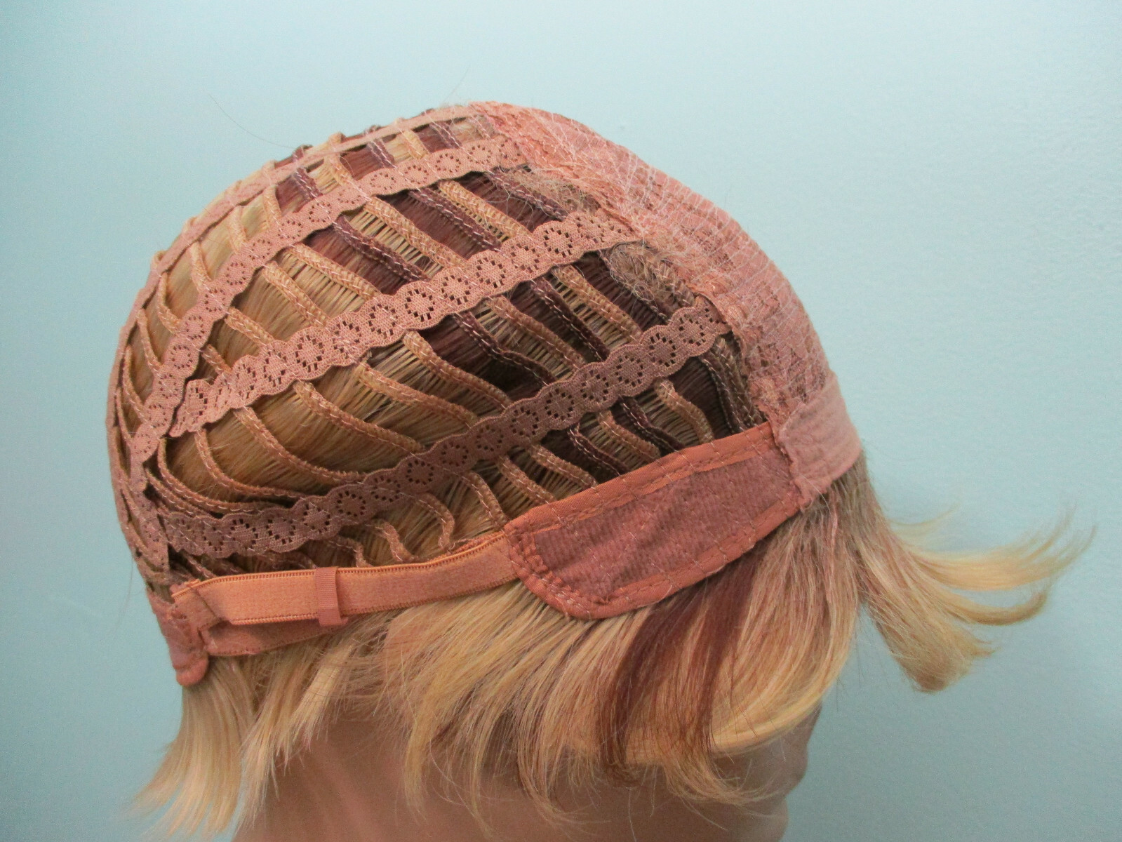 4 – 6″ blonde and medium brown asymmetrical WEDGE style WIG – sideswept bangs
