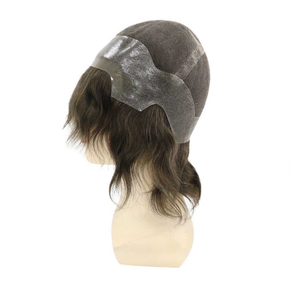 Full Head Wig French Lace Center Poly Skin Human Hair Wig Medium Size 6” Hair