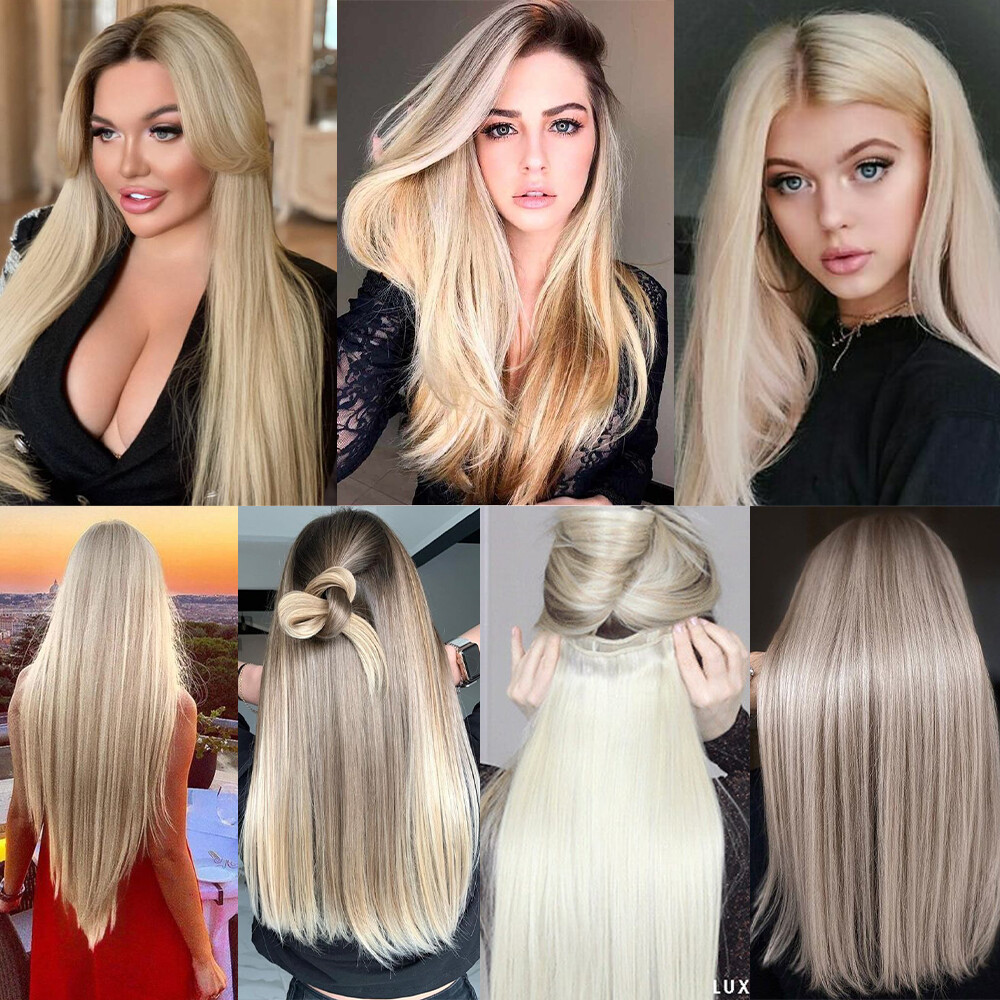 Clip In Hair Extensions Synthetic Hairpiece Balayage Ombre Full Head 8 PCS/set