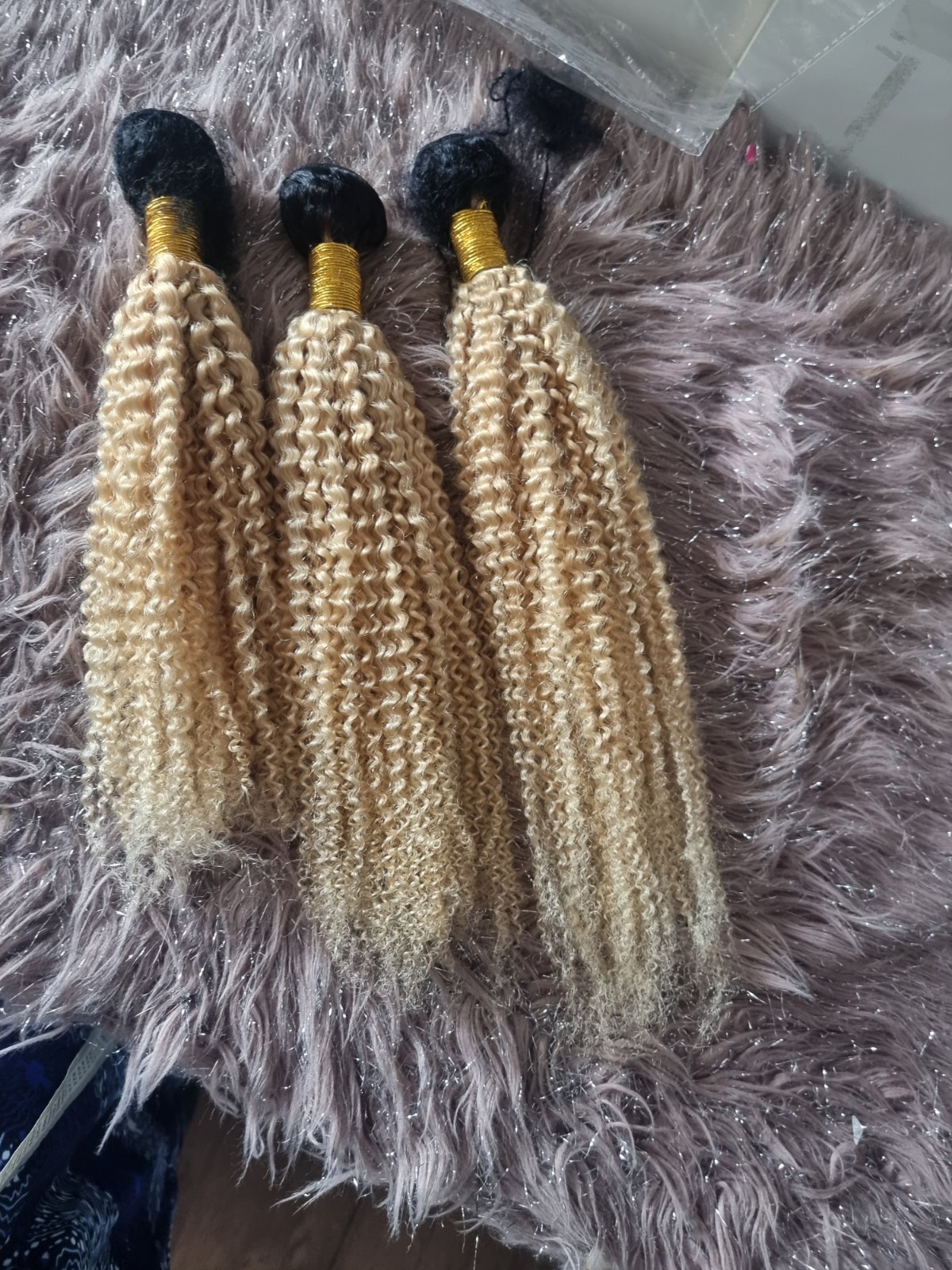 12A 18+20+22INCH BRAZILIAN VIRGIN HUMAN HAIR 1#/613# ROOT BLONDE KINKY CURL 300g