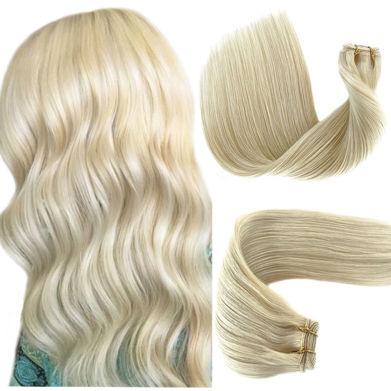 100g Thick Bundle Weft Hair Extenisons Remy Human Hair Double Weft Weave Blonde